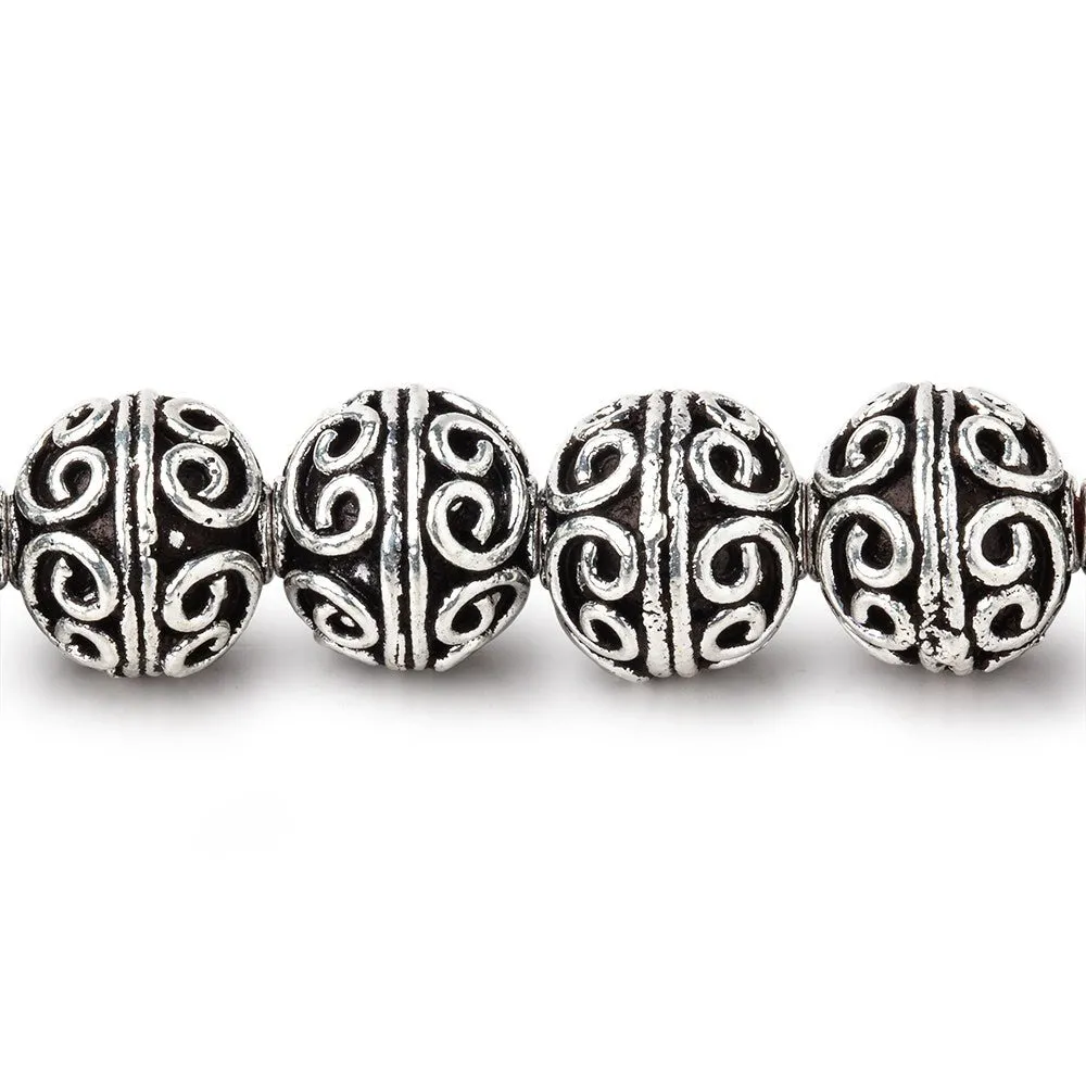 10mm Antiqued Silver Plated Copper Simple Scroll Round 8 inch 21 Beads