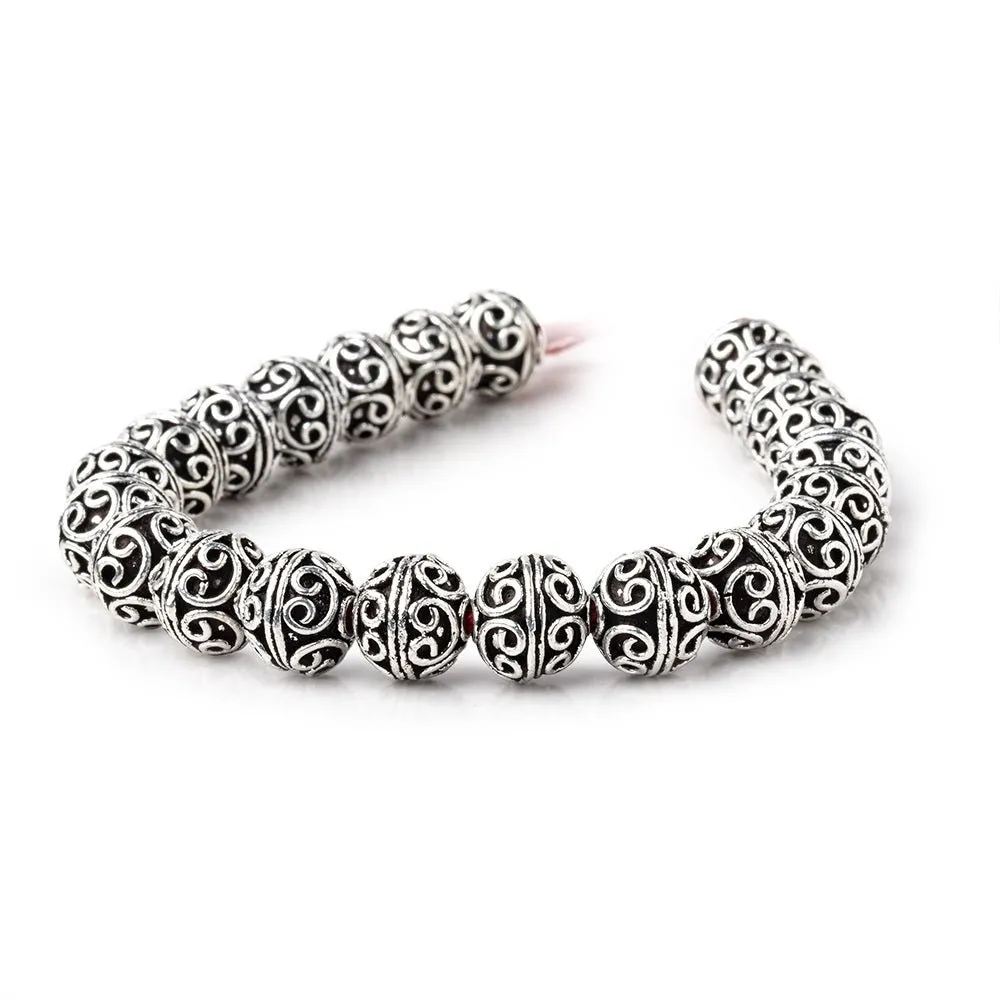 10mm Antiqued Silver Plated Copper Simple Scroll Round 8 inch 21 Beads