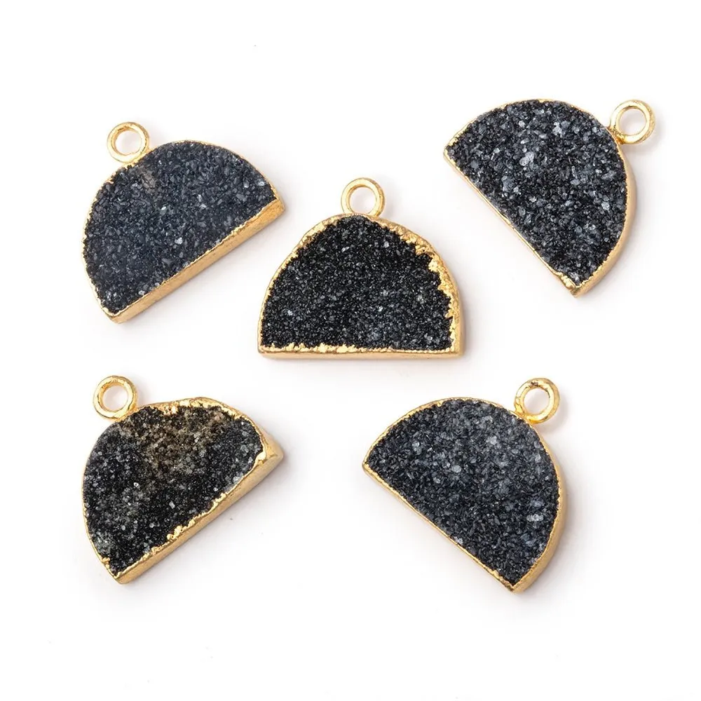 10x15mm Gold Leafed Black Drusy Half Moon Focal Pendant 1 piece