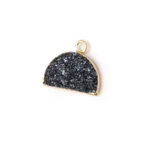 10x15mm Gold Leafed Black Drusy Half Moon Focal Pendant 1 piece