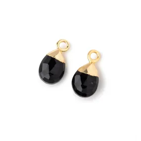 10x7mm Gold Leafed Black Onyx Faceted Pear Set of 2 Pendants