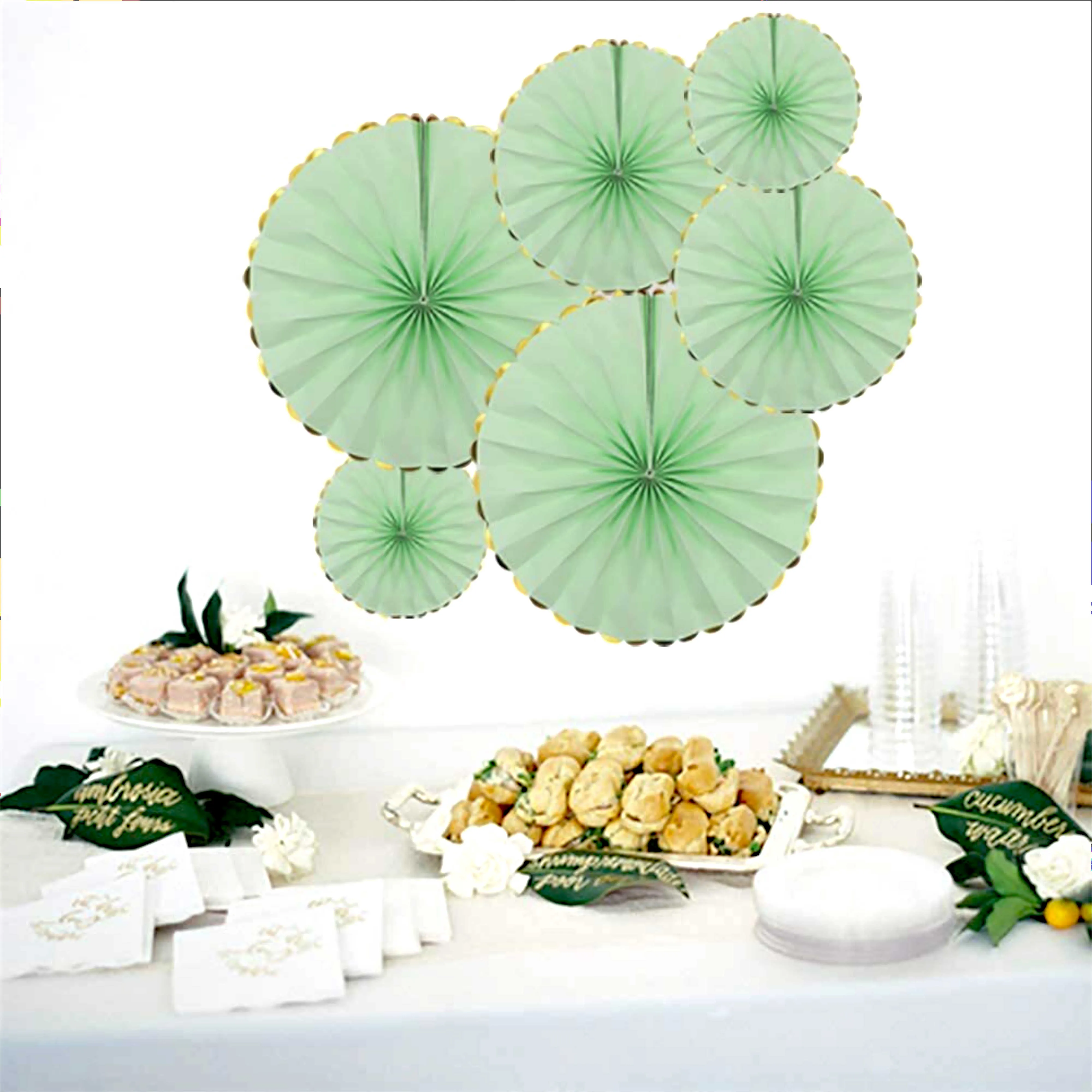 6 Pcs Round Shape Japanese Decorative Backdrop Paper Hanging Fan Set For Party Wedding or Decor