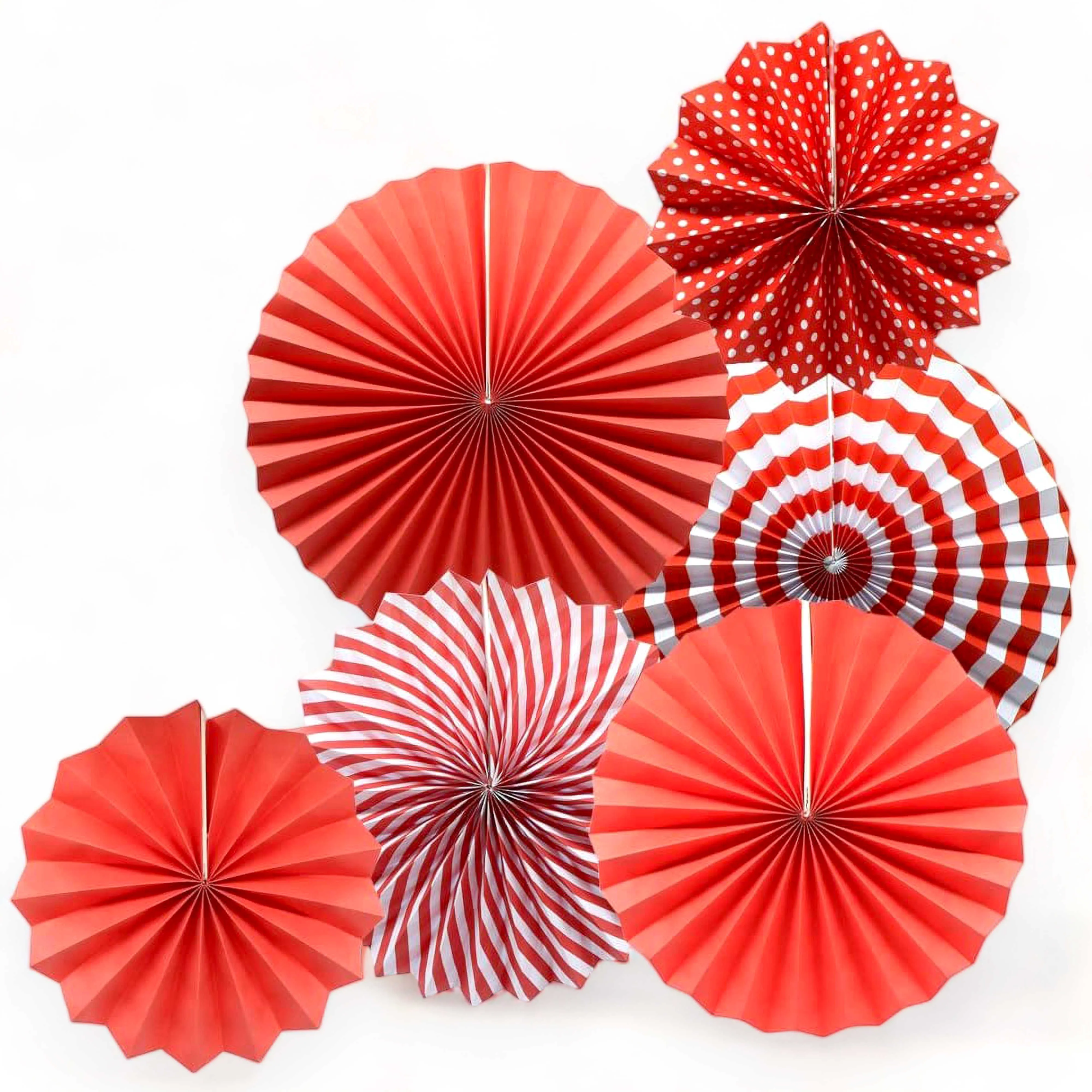 6 Pcs Round Shape Japanese Decorative Backdrop Paper Hanging Fan Set For Party Wedding or Decor