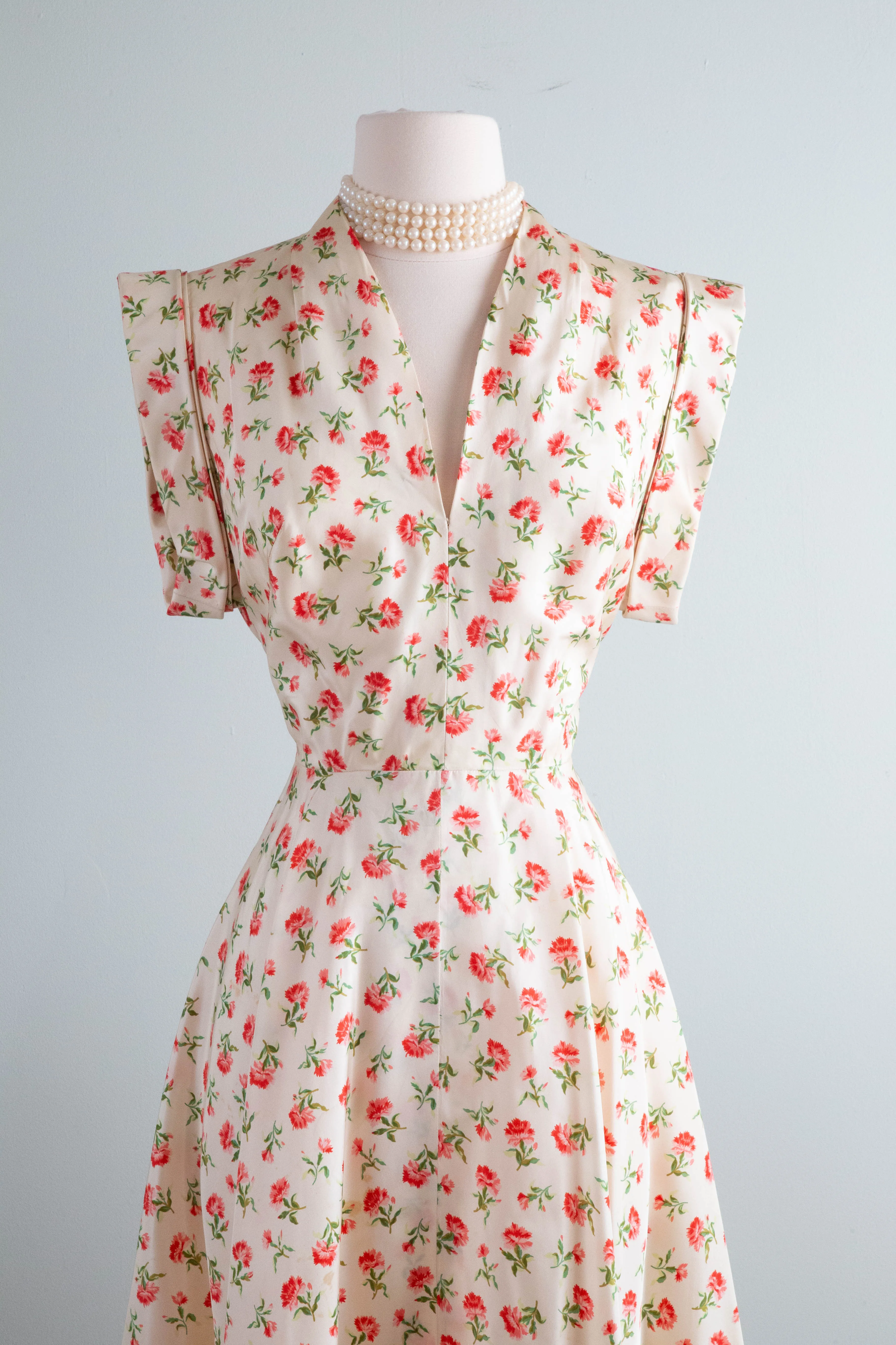 Absolutely Stunning 1950's Traina-Norell Silk Carnation Print Dress / SM