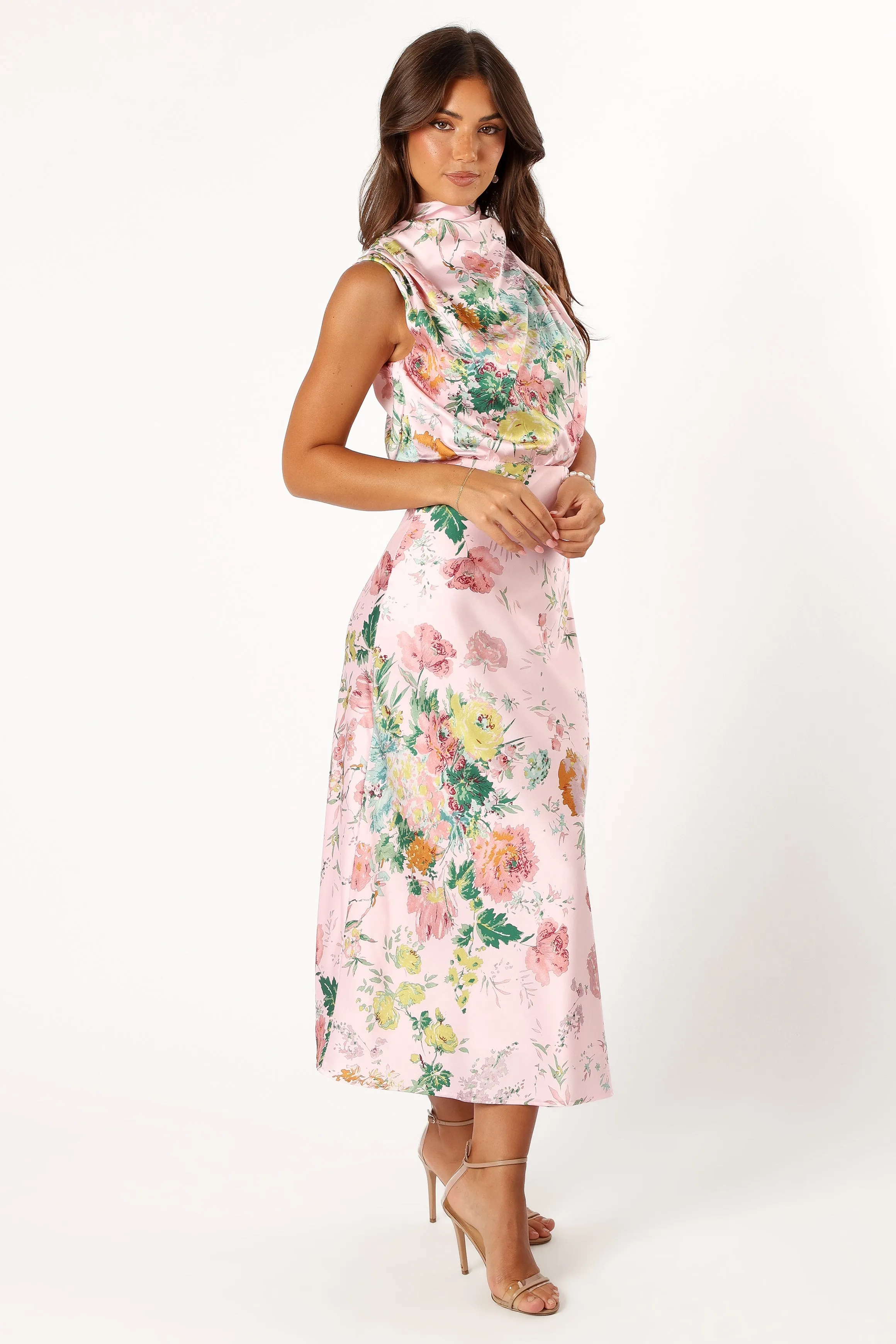 Anabelle Halter Neck Midi Dress - Pink Floral