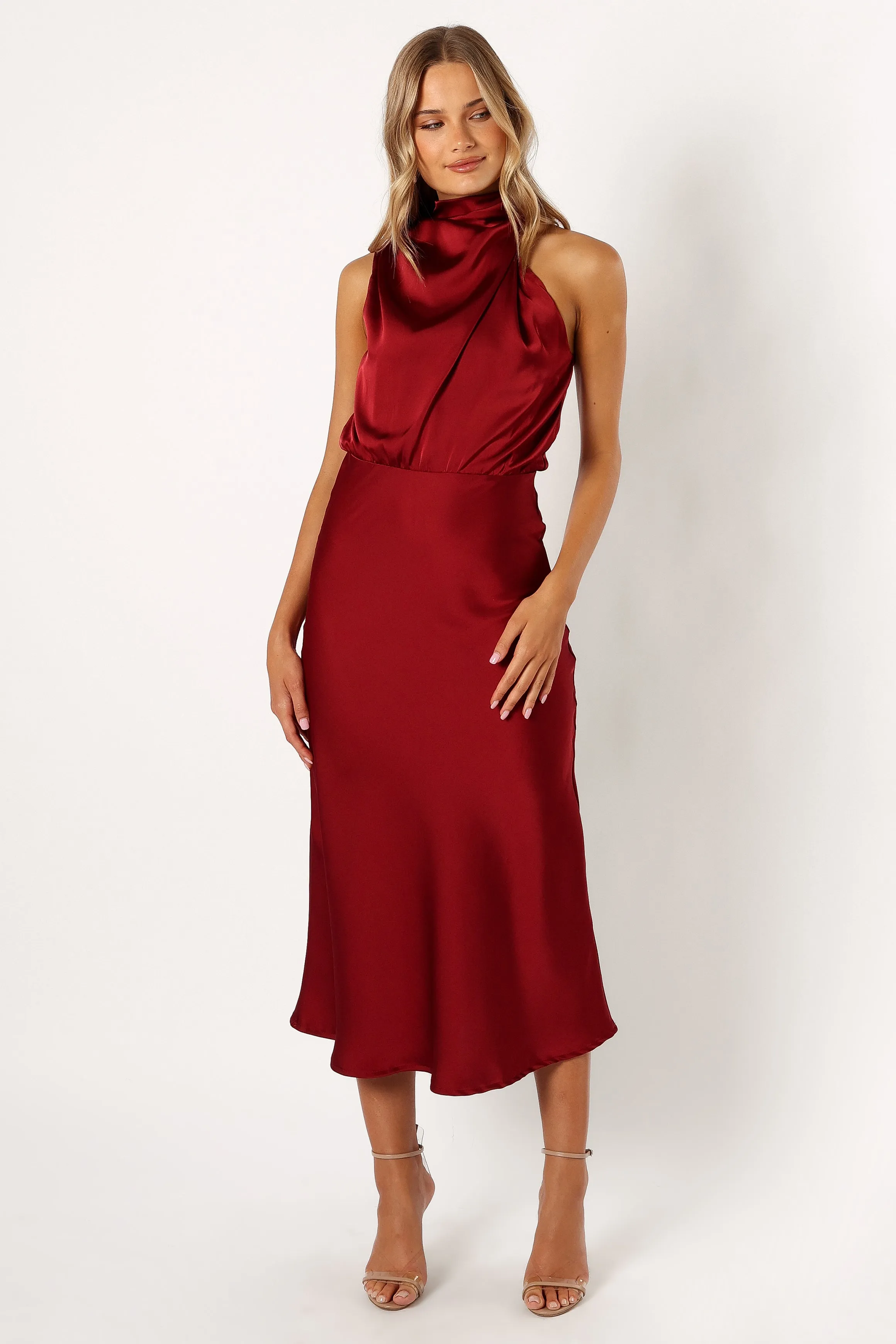 Anabelle Halter Neck Midi Dress - Wine