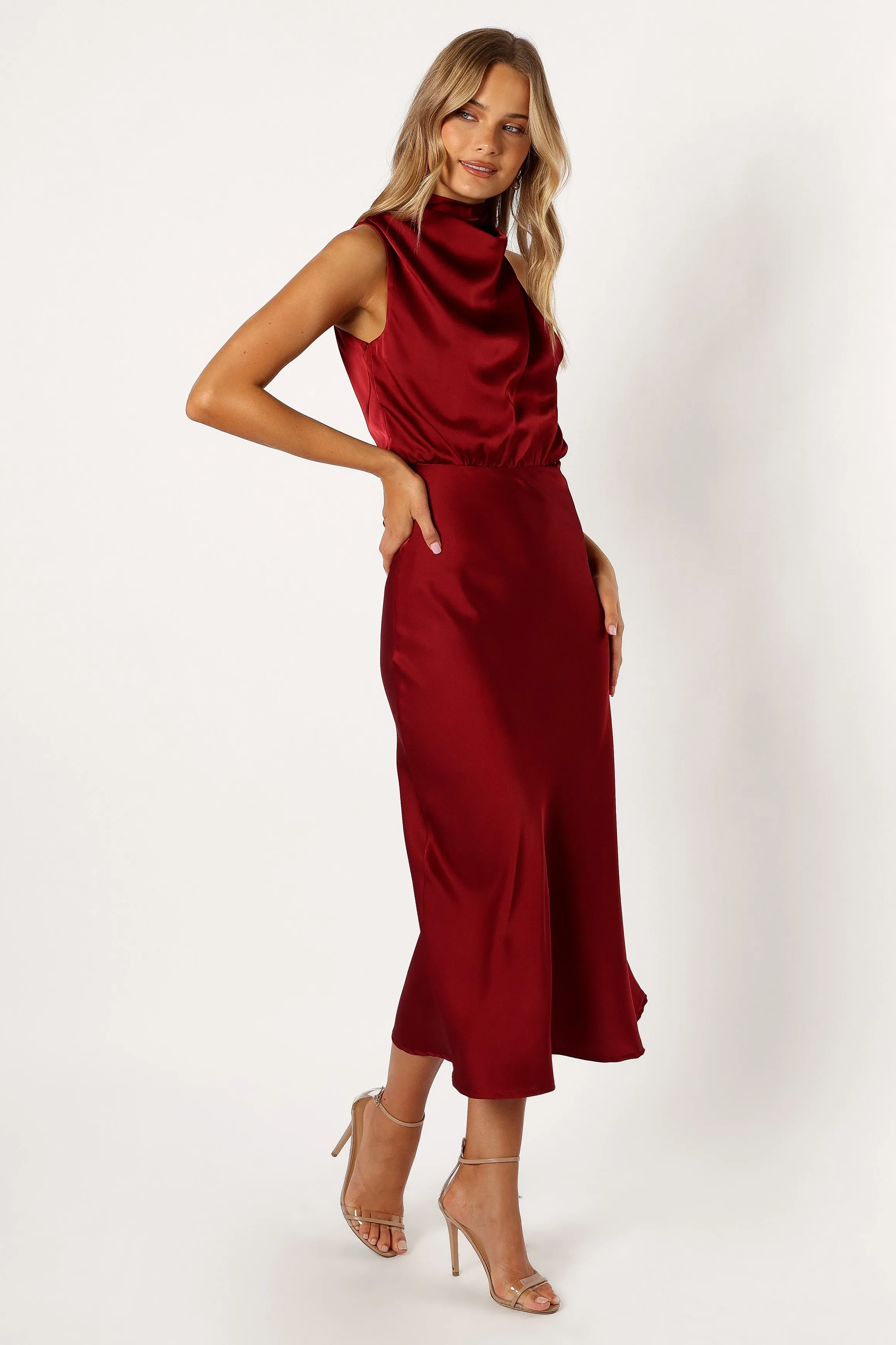 Anabelle Halter Neck Midi Dress - Wine