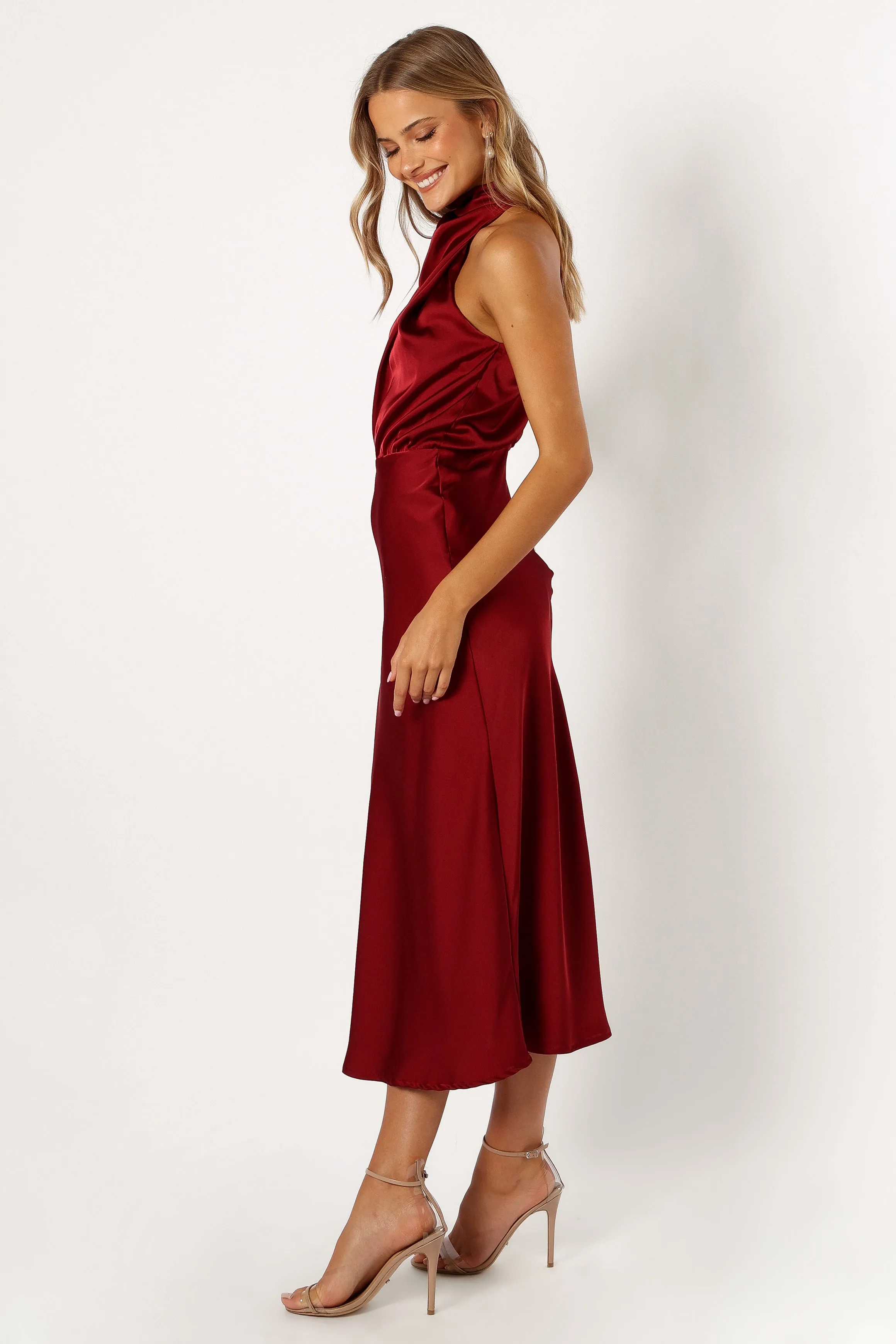 Anabelle Halter Neck Midi Dress - Wine