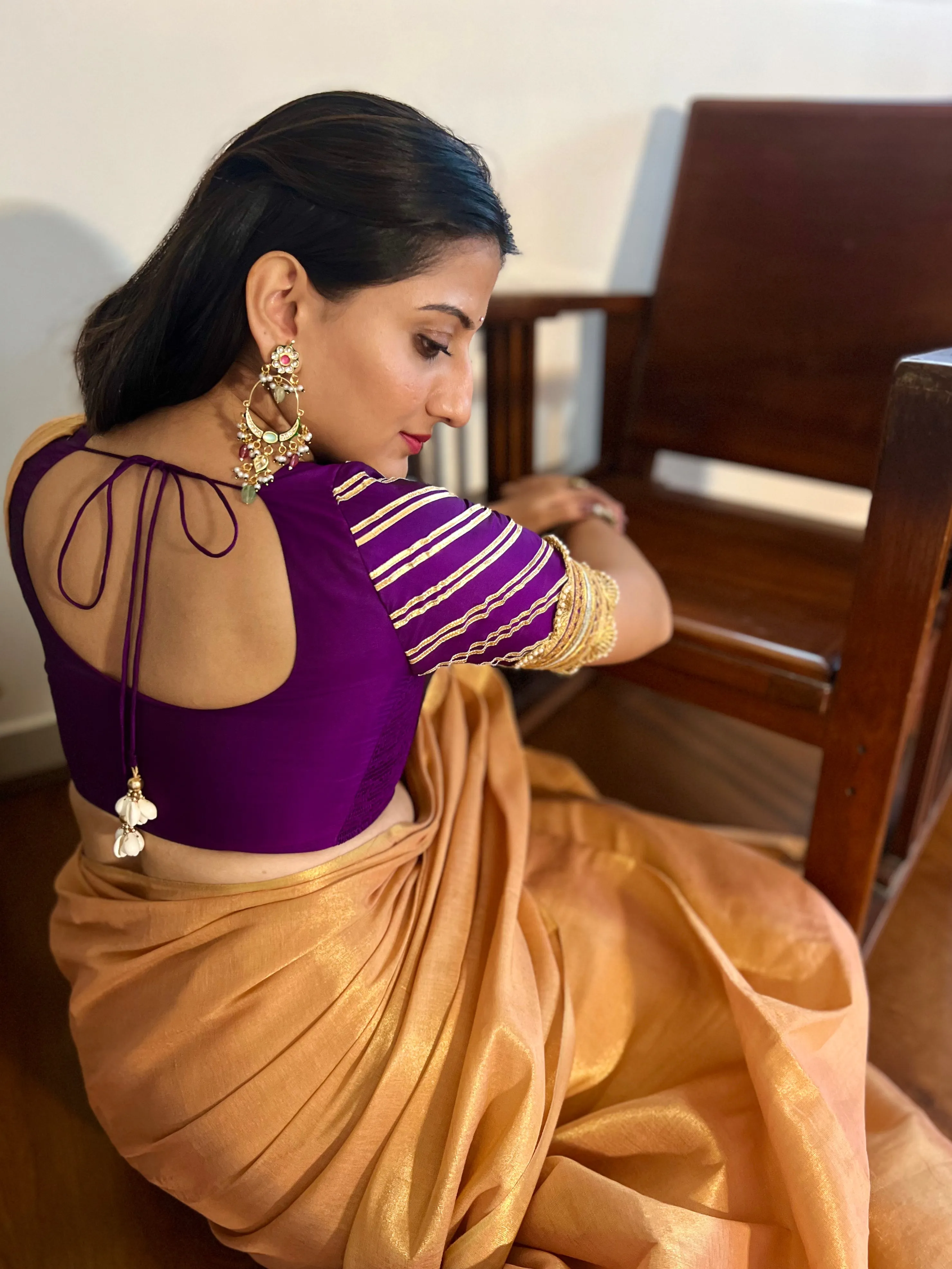 Anisha x Tyohaar | Elbow Sleeves Saree Blouse in Purple