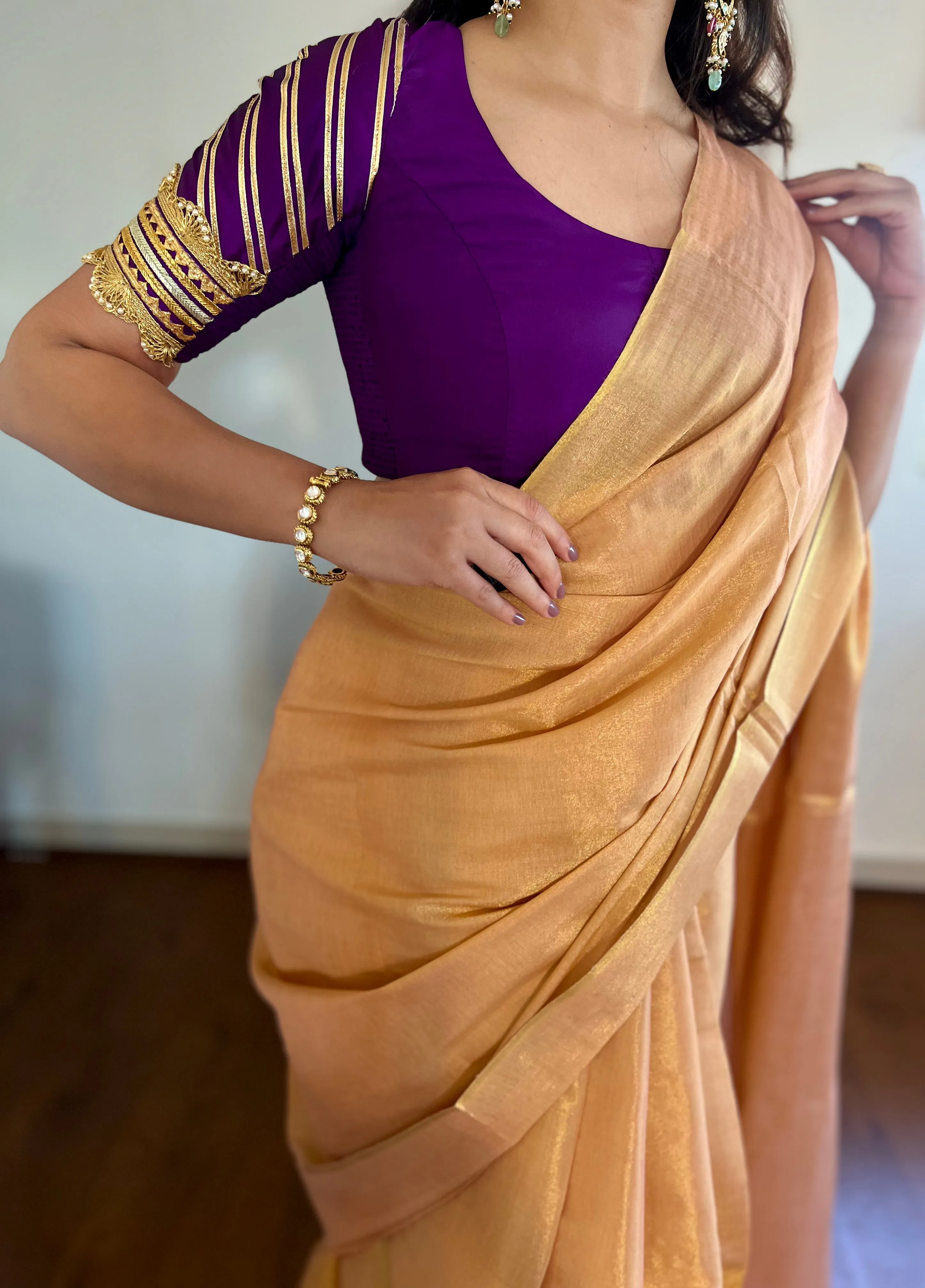 Anisha x Tyohaar | Elbow Sleeves Saree Blouse in Purple