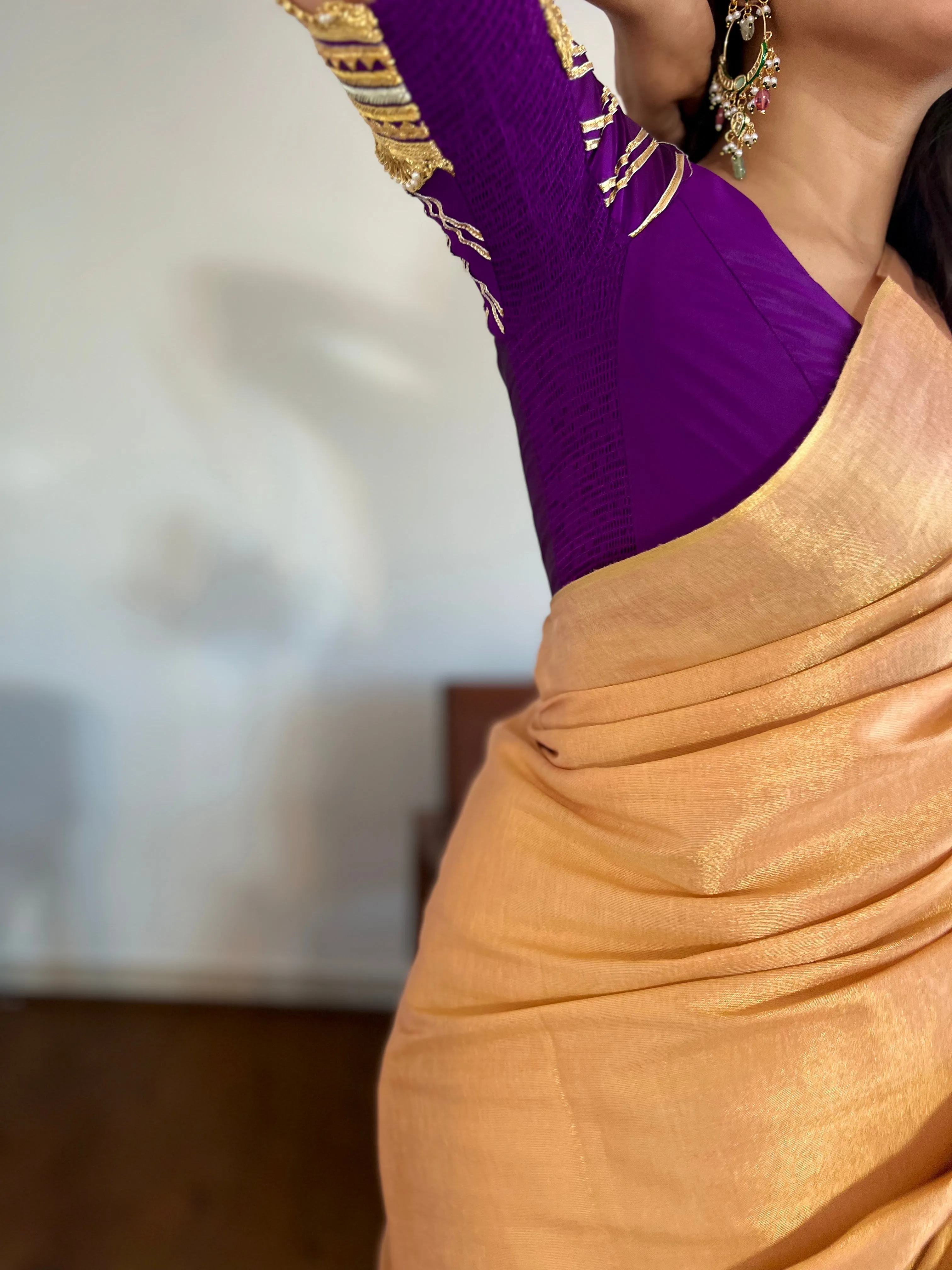 Anisha x Tyohaar | Elbow Sleeves Saree Blouse in Purple