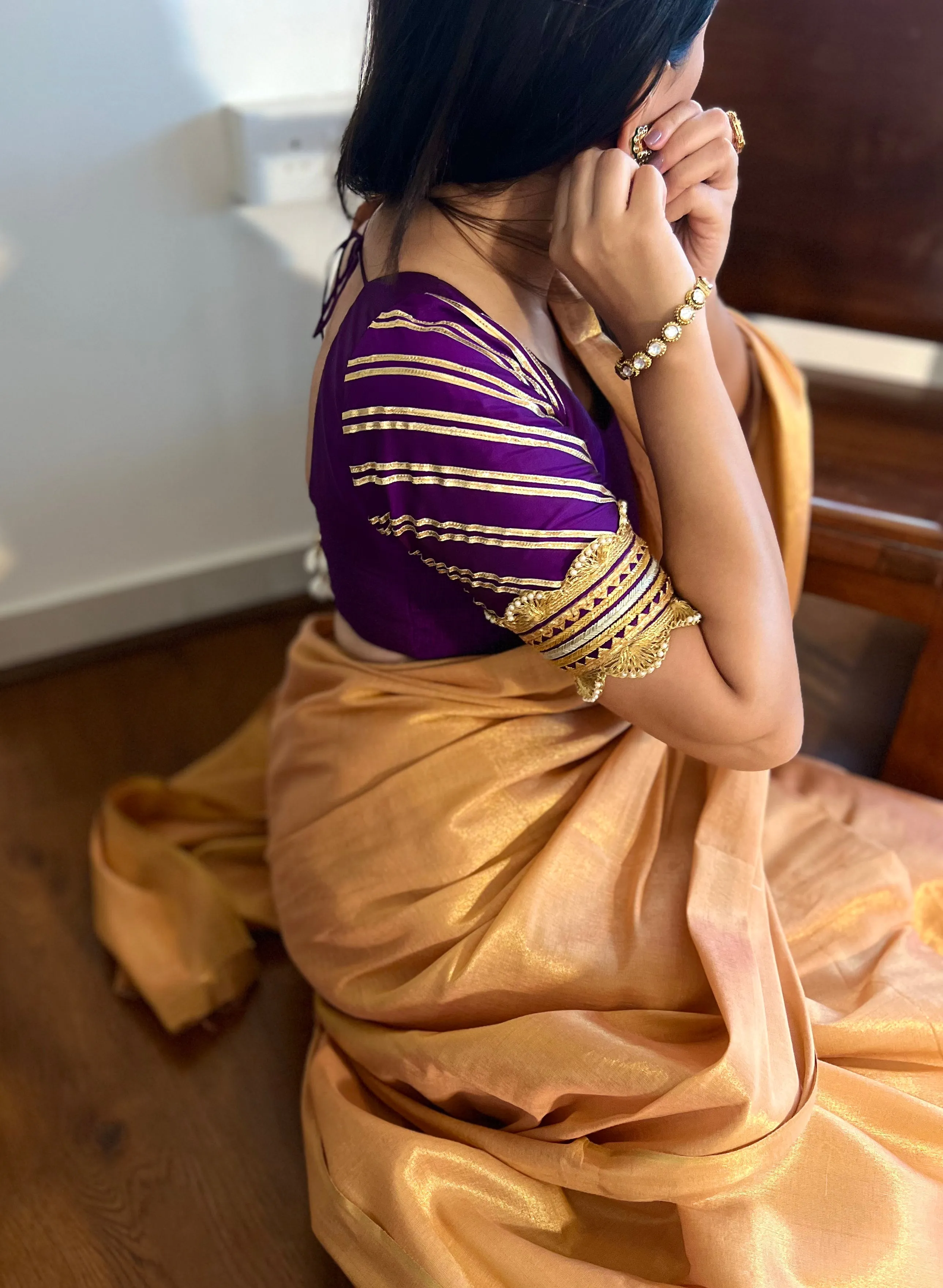 Anisha x Tyohaar | Elbow Sleeves Saree Blouse in Purple