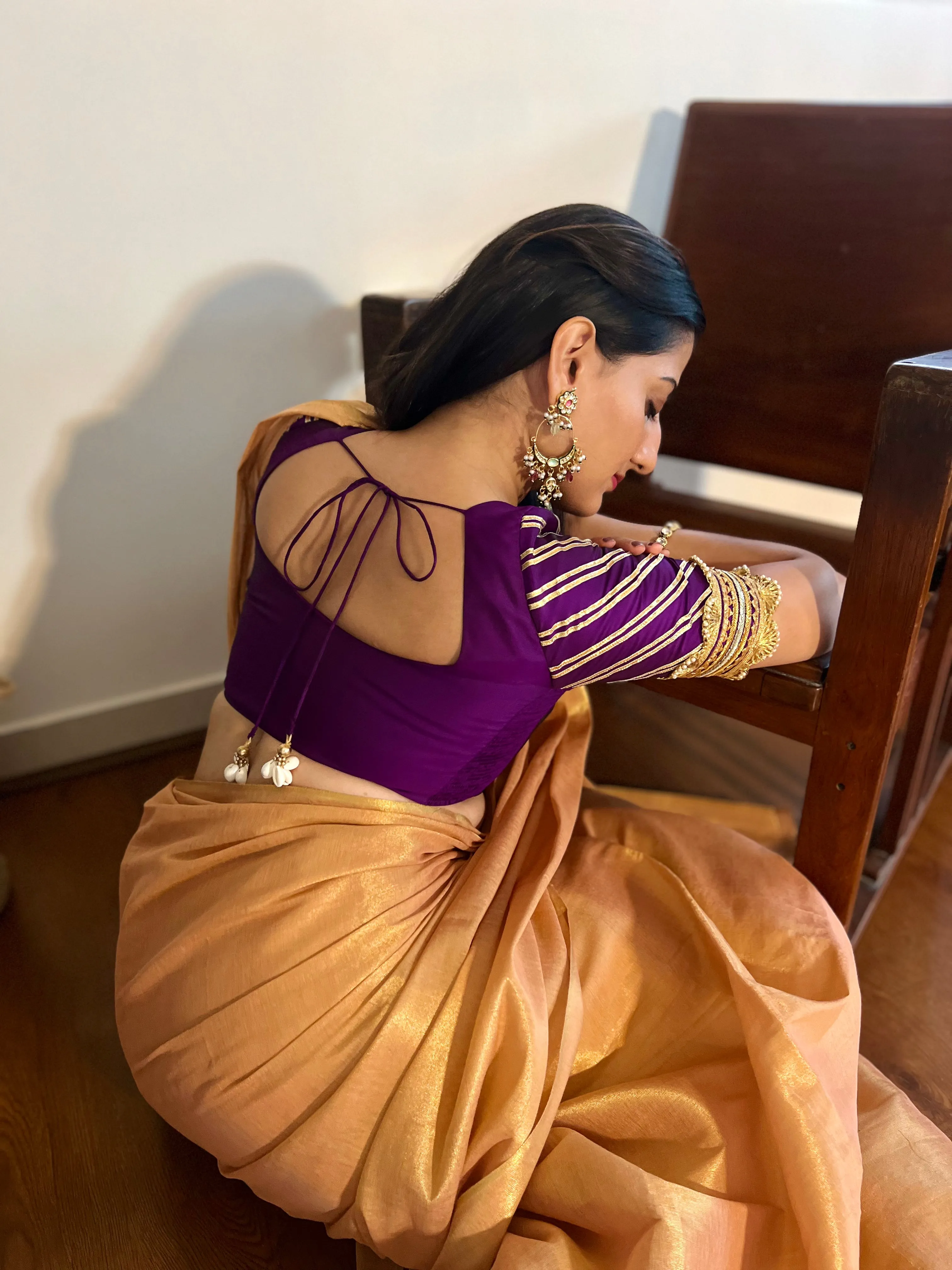 Anisha x Tyohaar | Elbow Sleeves Saree Blouse in Purple