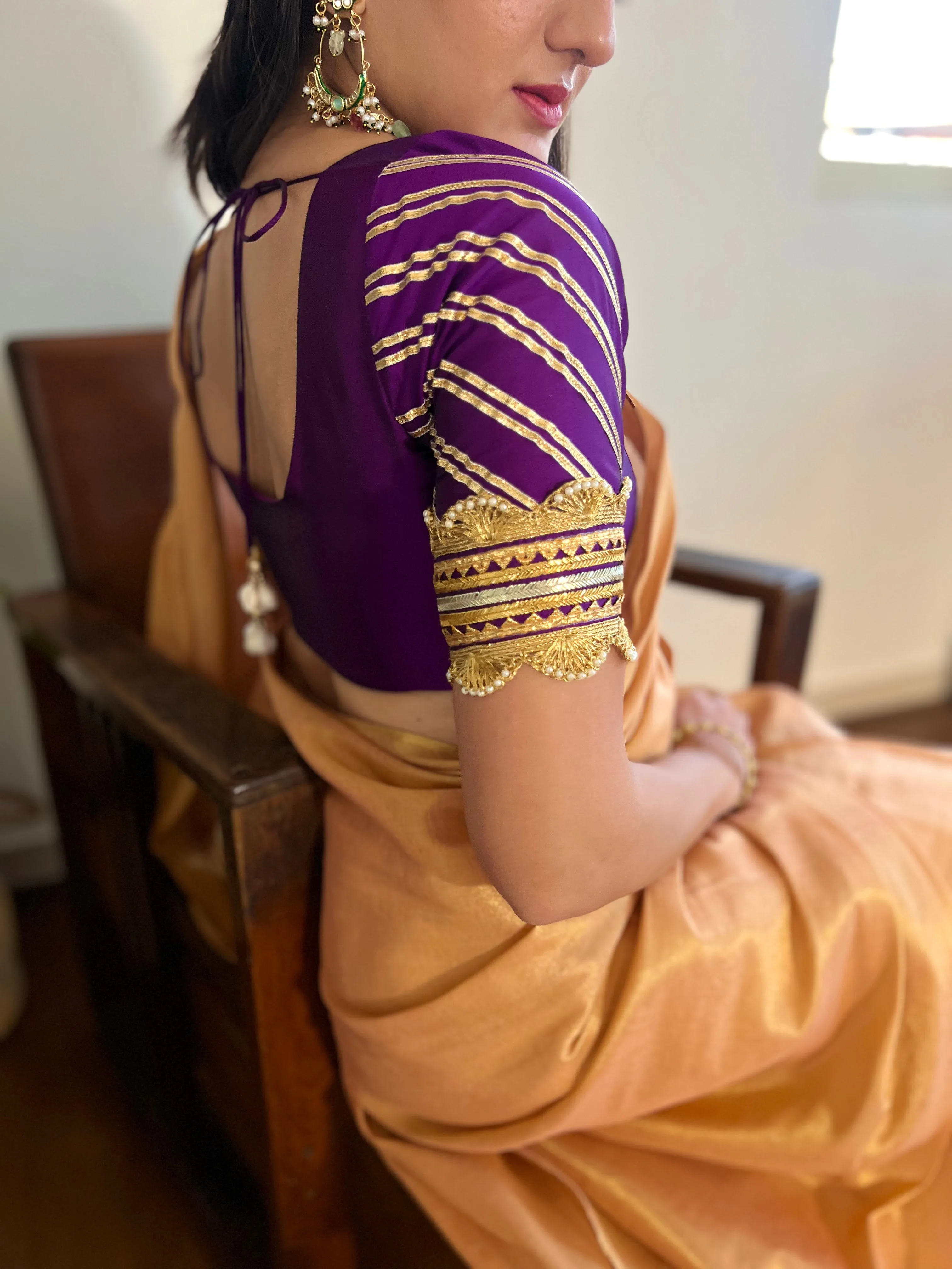 Anisha x Tyohaar | Elbow Sleeves Saree Blouse in Purple