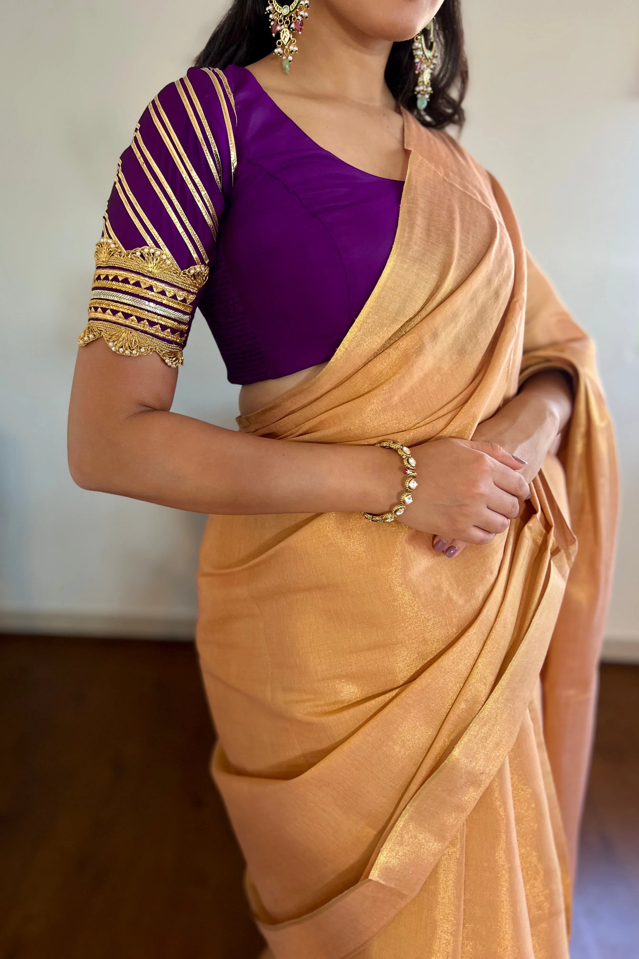 Anisha x Tyohaar | Elbow Sleeves Saree Blouse in Purple