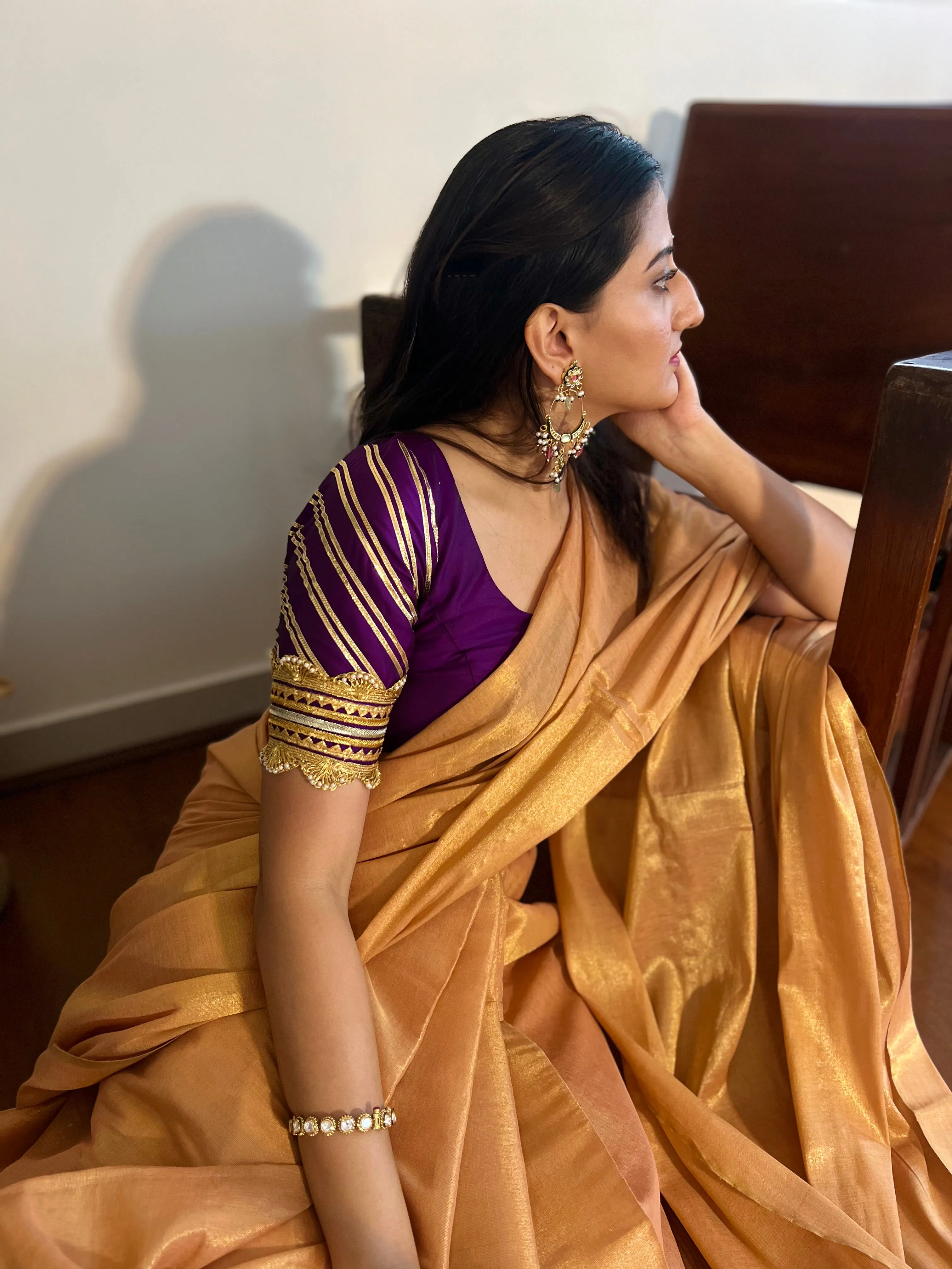 Anisha x Tyohaar | Elbow Sleeves Saree Blouse in Purple