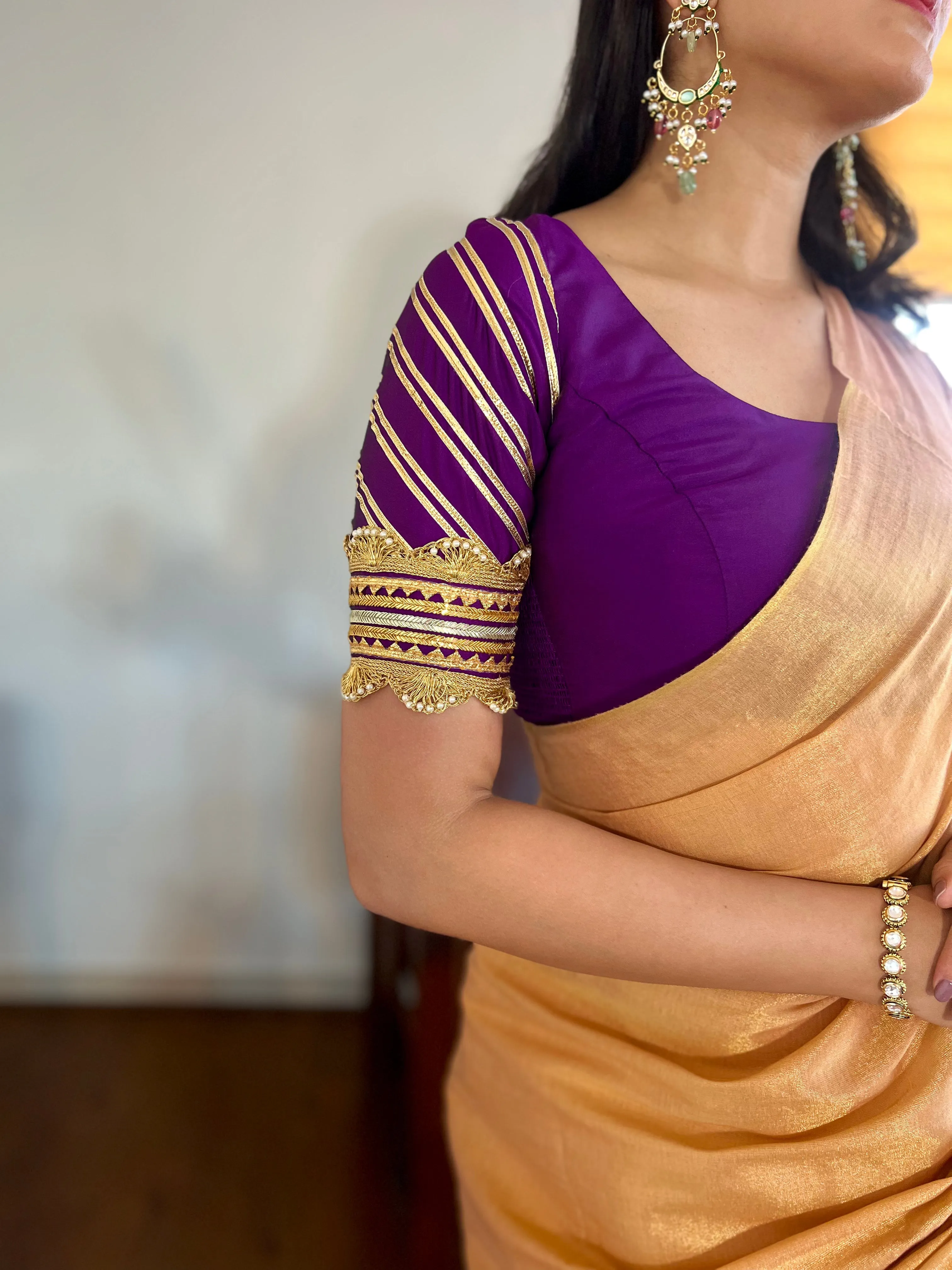 Anisha x Tyohaar | Elbow Sleeves Saree Blouse in Purple