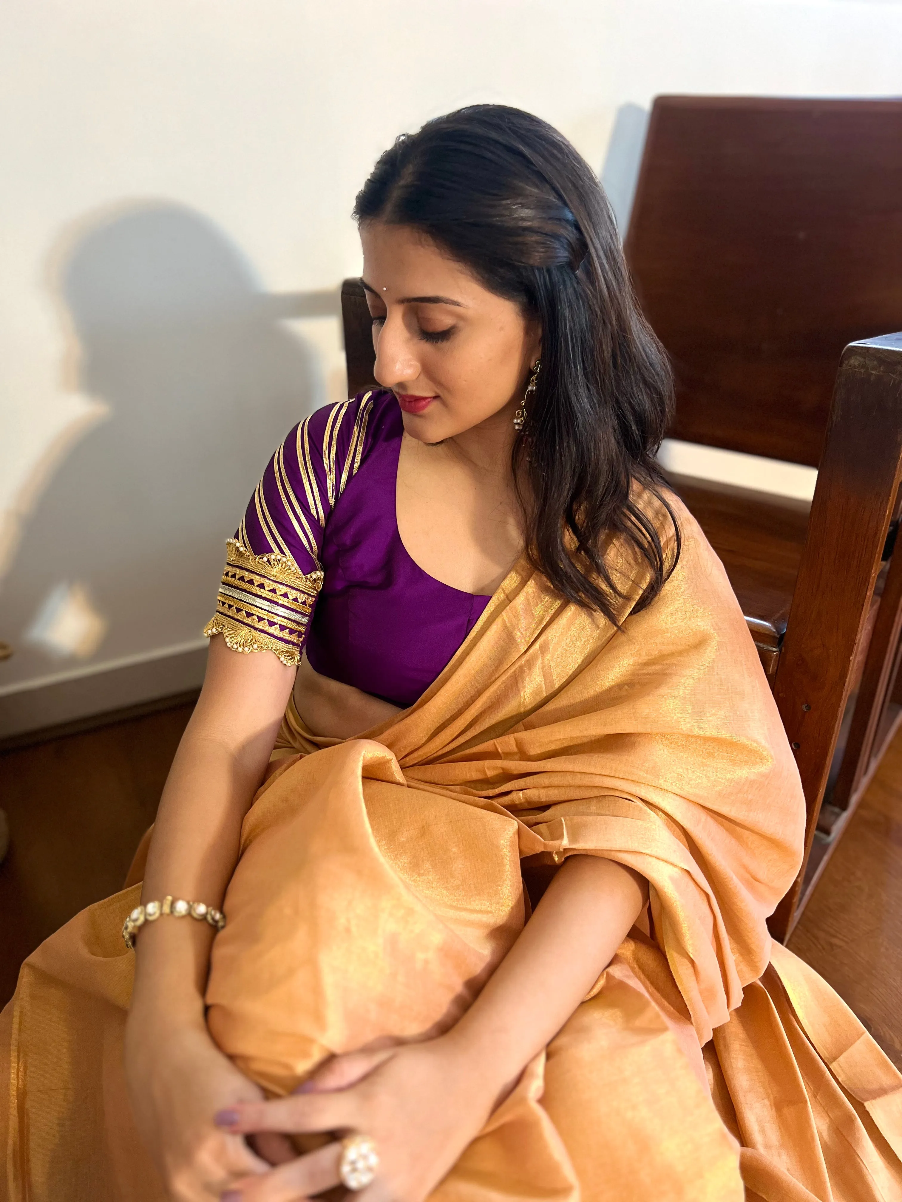 Anisha x Tyohaar | Elbow Sleeves Saree Blouse in Purple