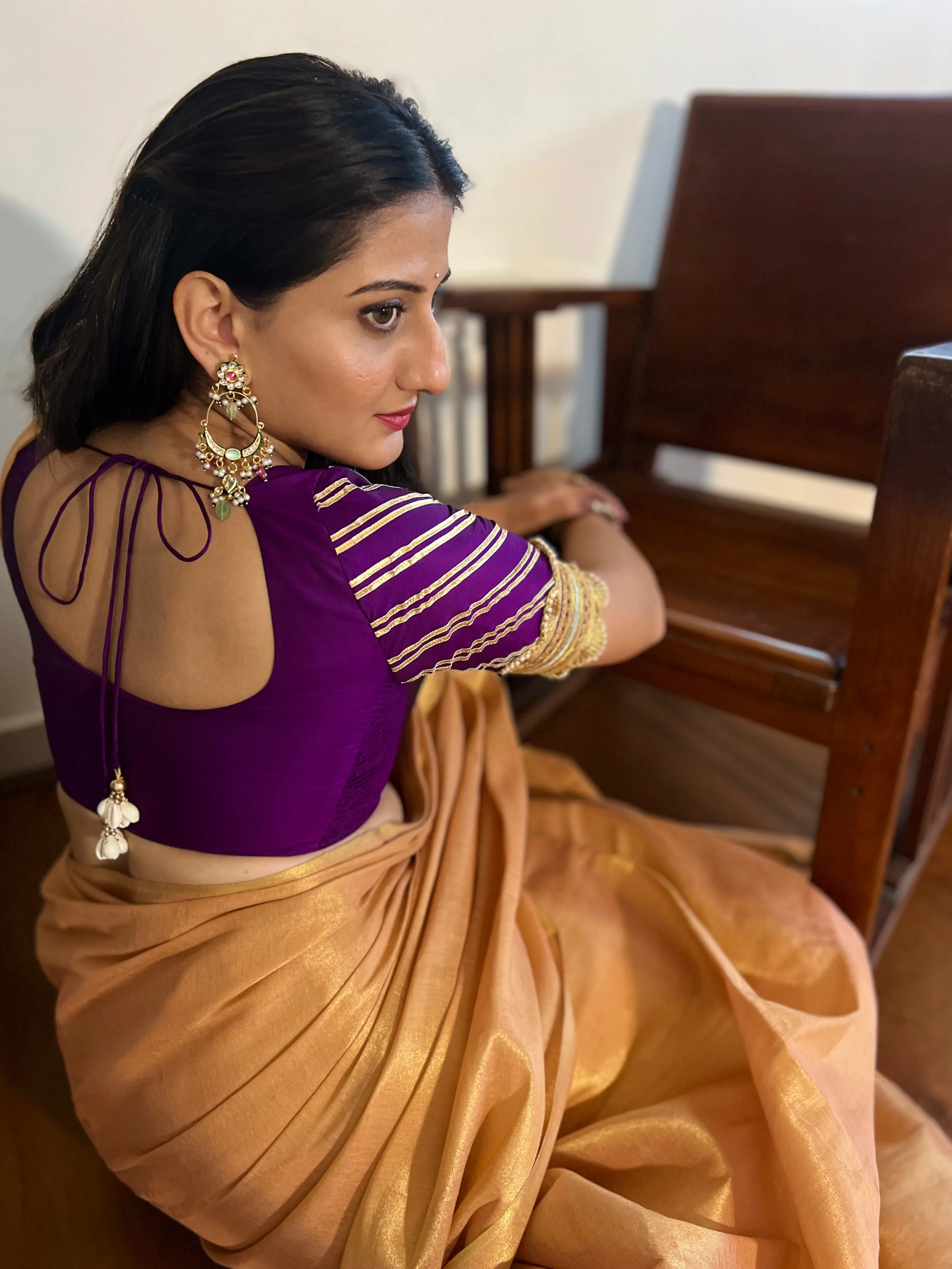 Anisha x Tyohaar | Elbow Sleeves Saree Blouse in Purple