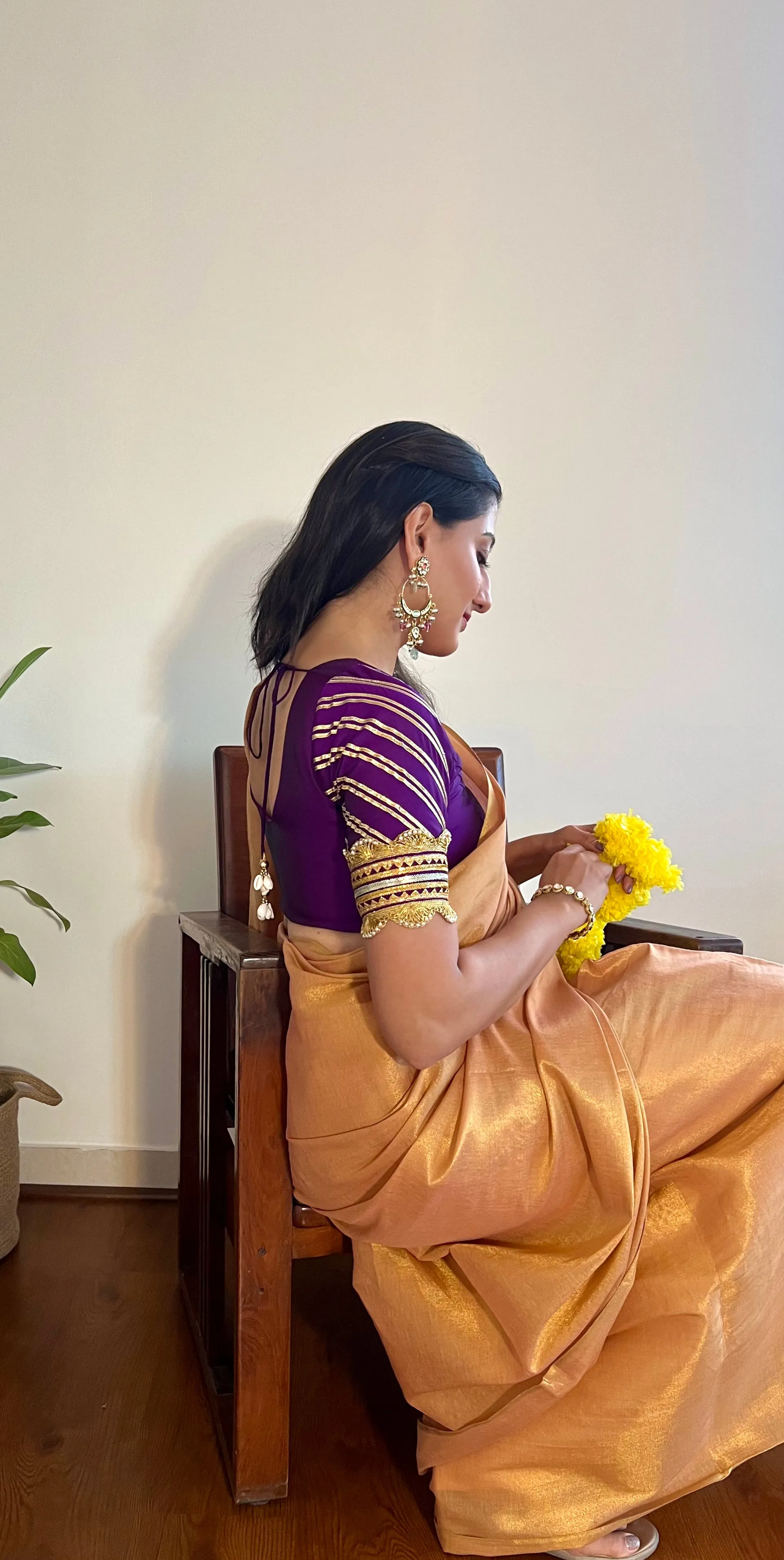 Anisha x Tyohaar | Elbow Sleeves Saree Blouse in Purple