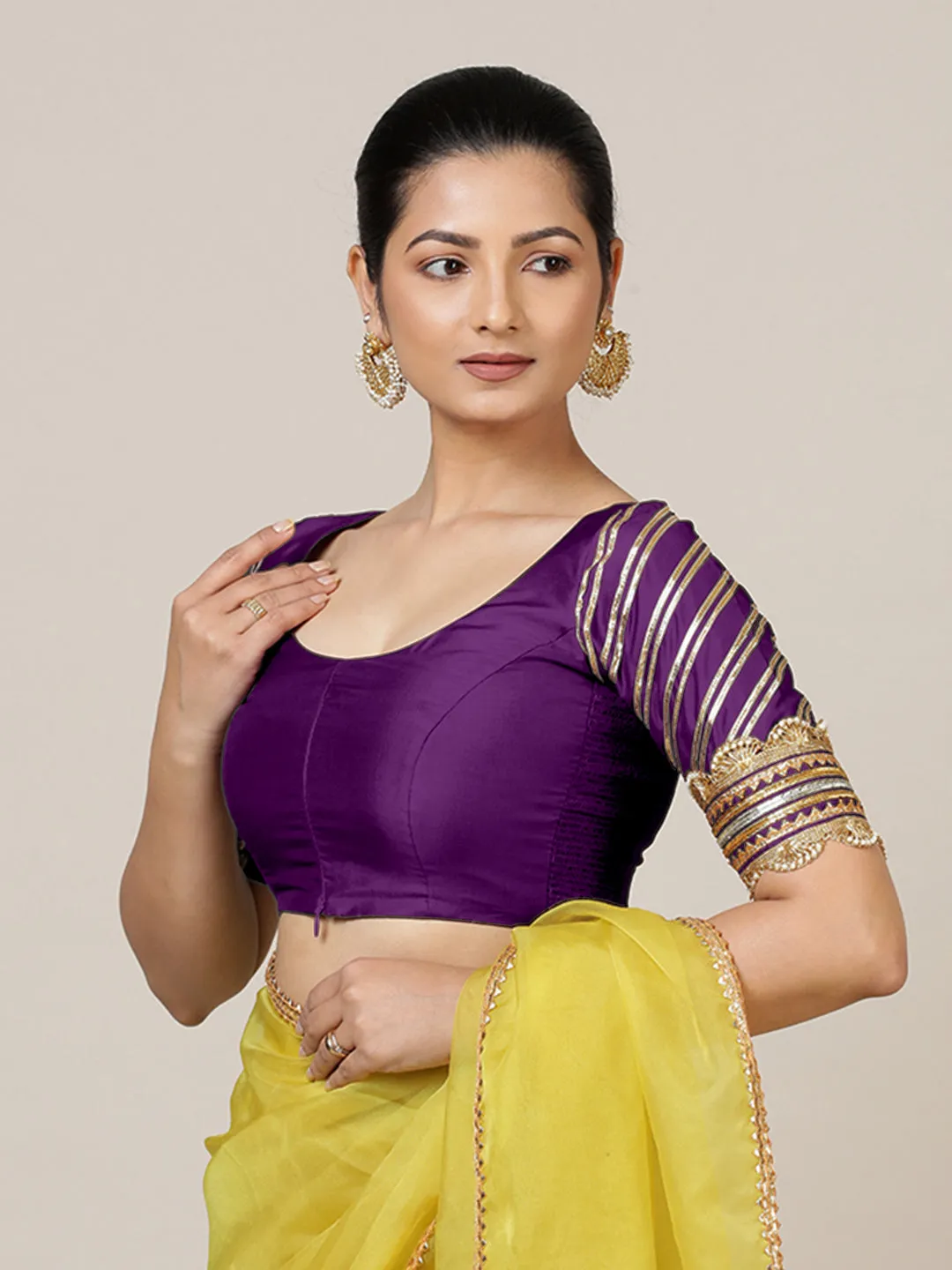 Anisha x Tyohaar | Elbow Sleeves Saree Blouse in Purple