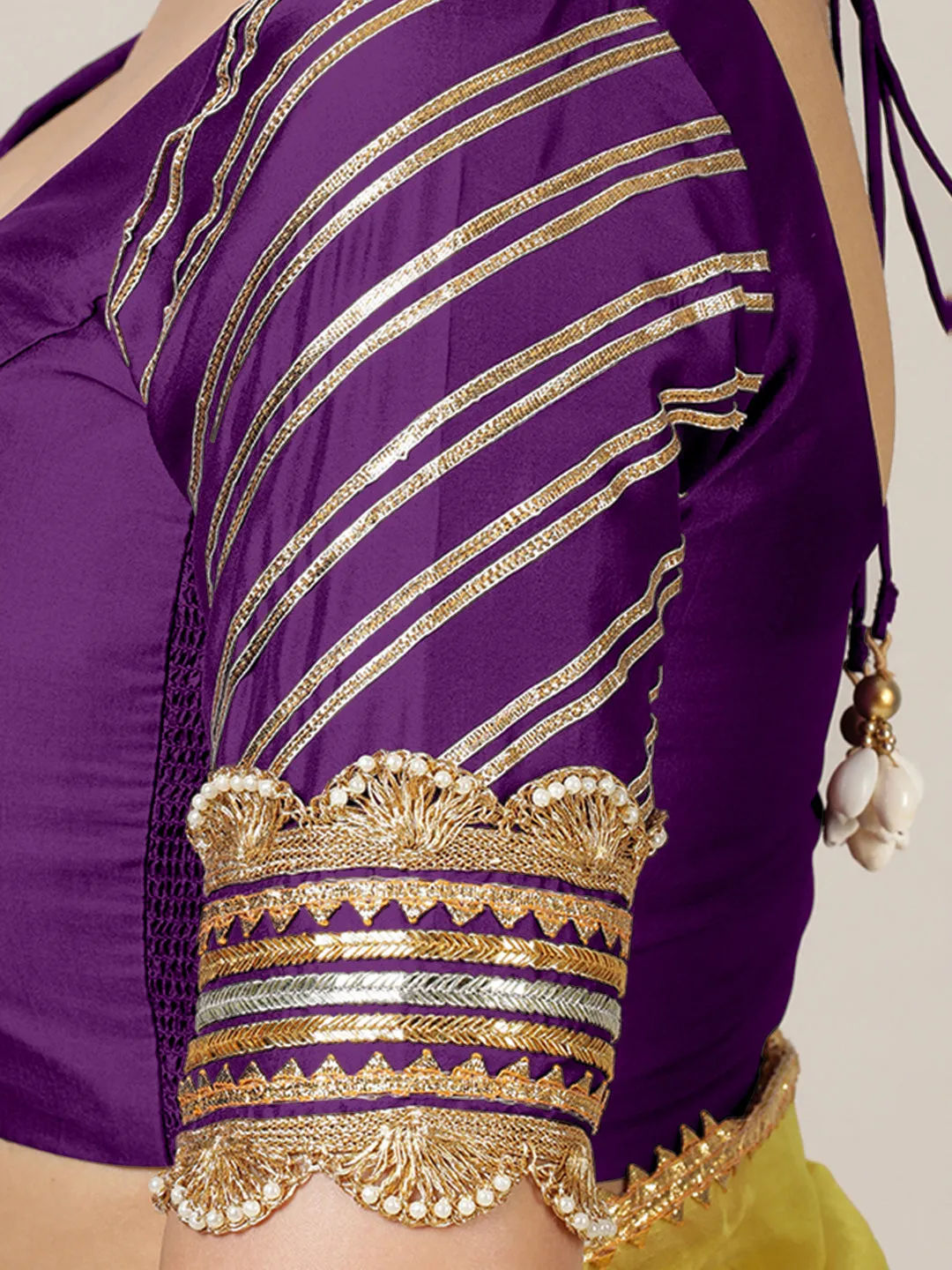 Anisha x Tyohaar | Elbow Sleeves Saree Blouse in Purple