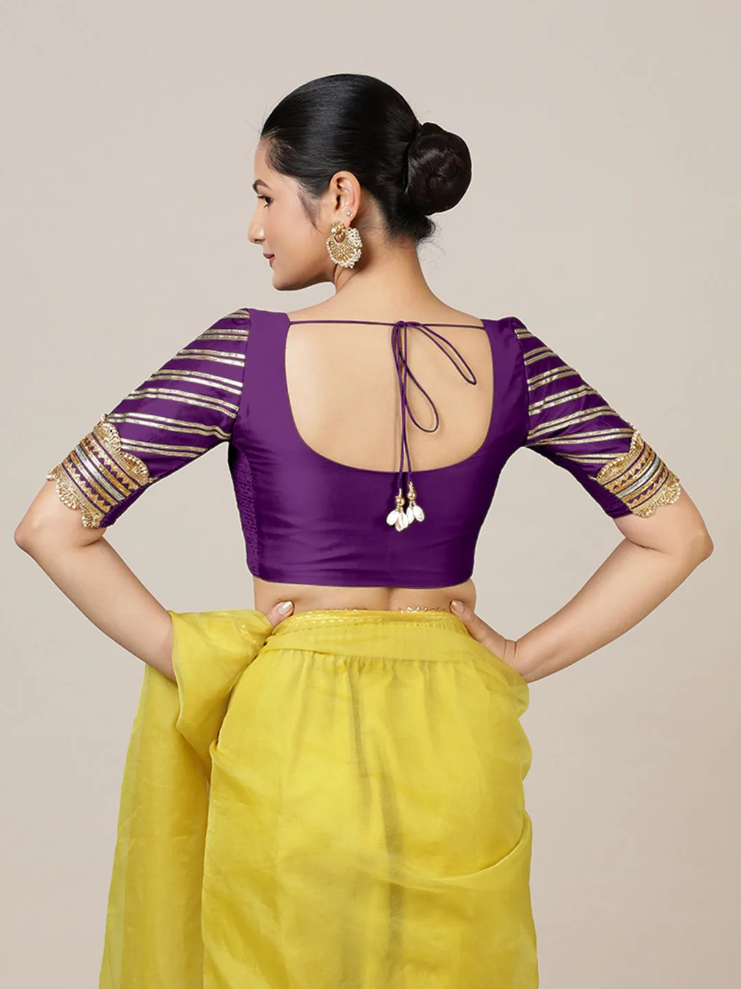 Anisha x Tyohaar | Elbow Sleeves Saree Blouse in Purple