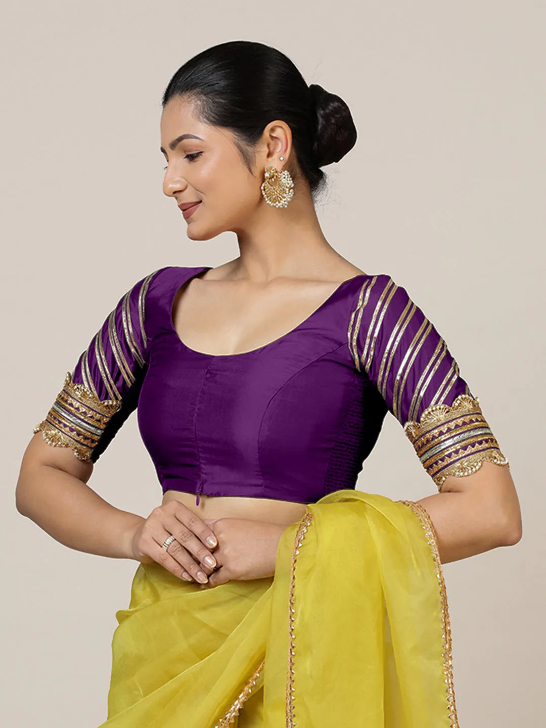 Anisha x Tyohaar | Elbow Sleeves Saree Blouse in Purple