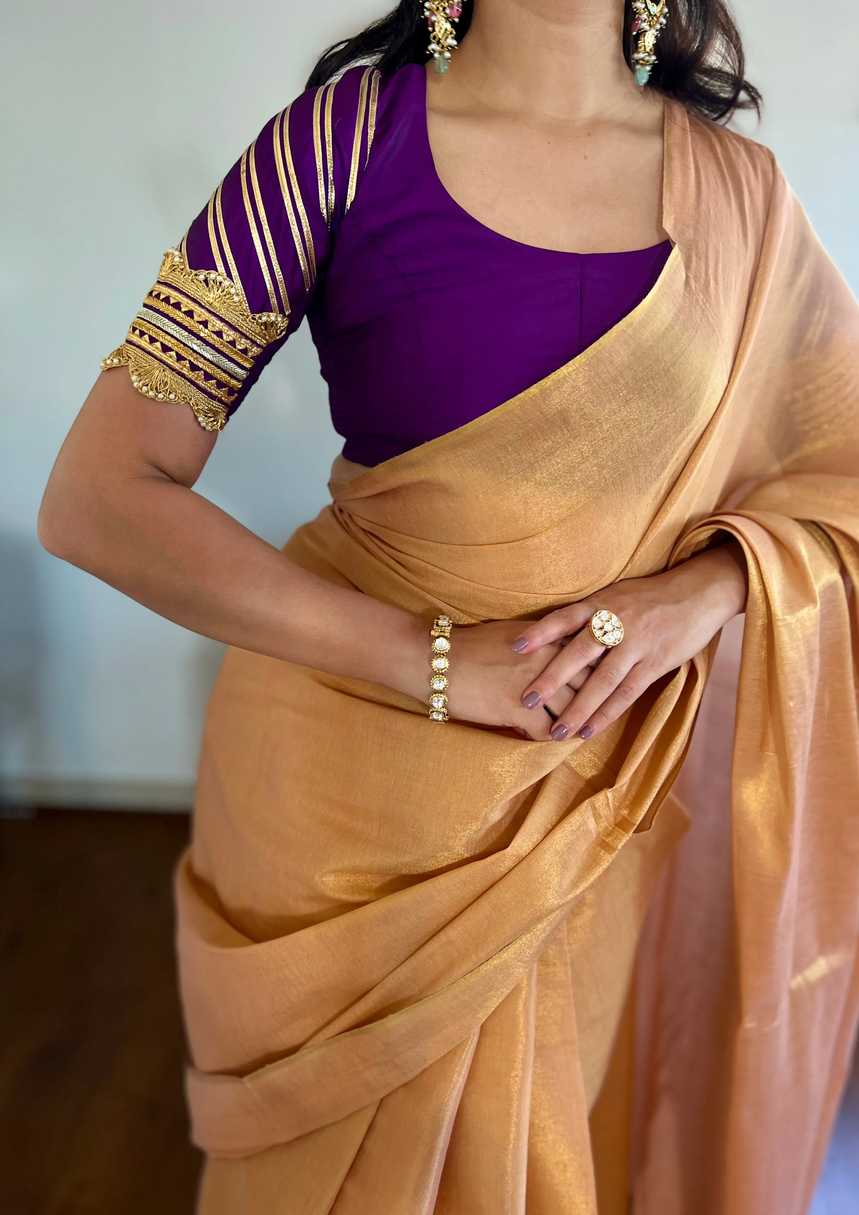 Anisha x Tyohaar | Elbow Sleeves Saree Blouse in Purple