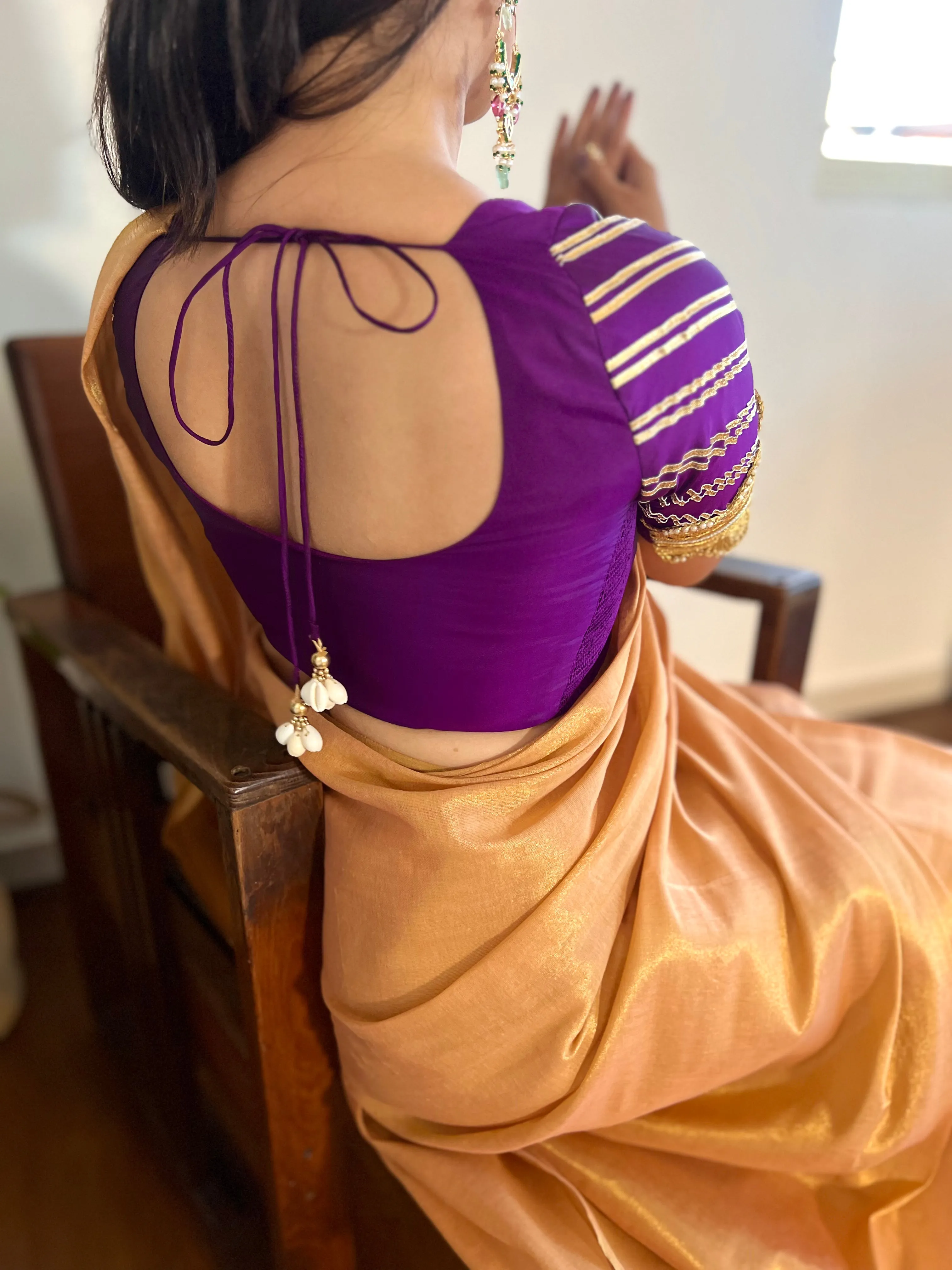 Anisha x Tyohaar | Elbow Sleeves Saree Blouse in Purple