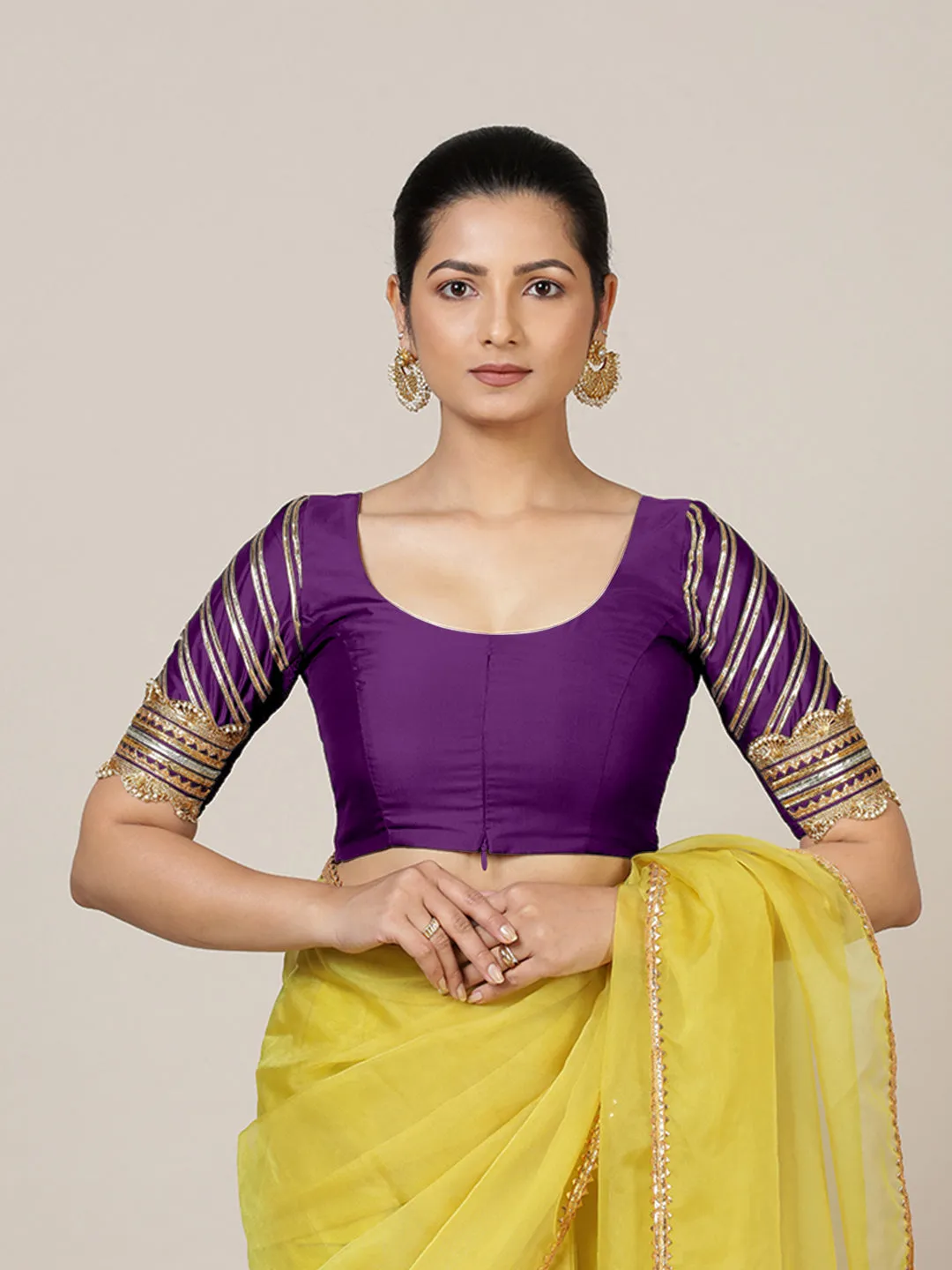 Anisha x Tyohaar | Elbow Sleeves Saree Blouse in Purple