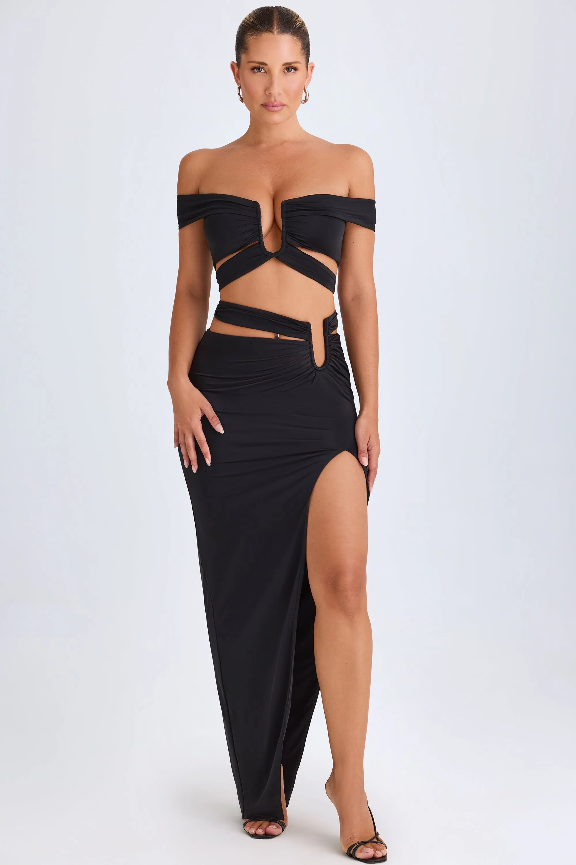 Asymmetric Cut-Out Maxi Skirt in Black