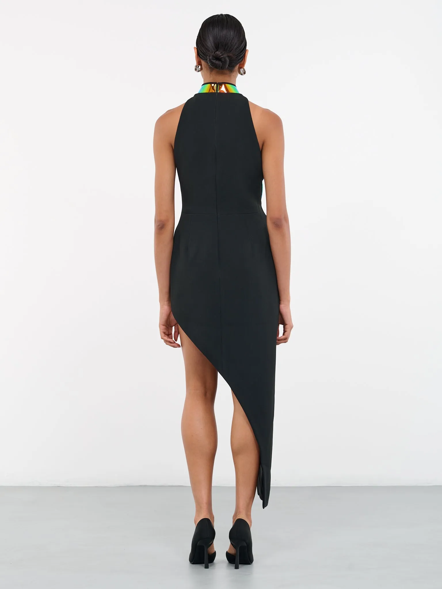 Asymmetric Iridescent Cut-Out Dress (DK31D-BLACK-DARK-IRIDESCENT)