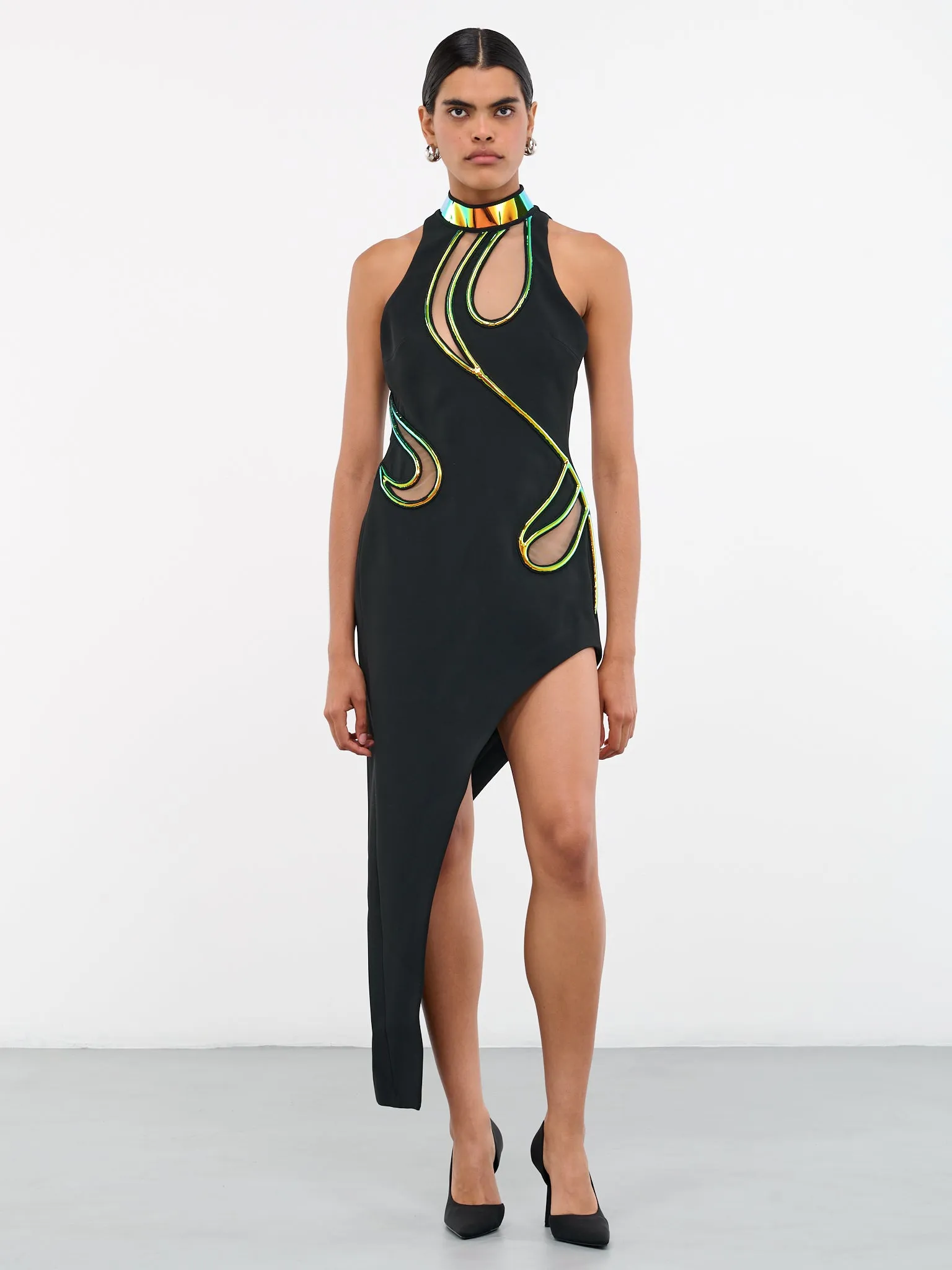 Asymmetric Iridescent Cut-Out Dress (DK31D-BLACK-DARK-IRIDESCENT)