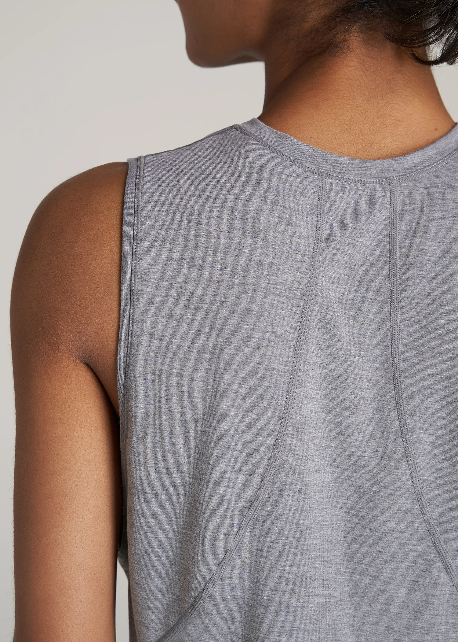 Athletic Cropped Muscle Tank Top for Tall Women in Grey Mix