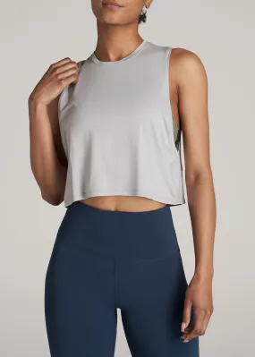 Athletic Cropped Muscle Tank Top for Tall Women in Silver