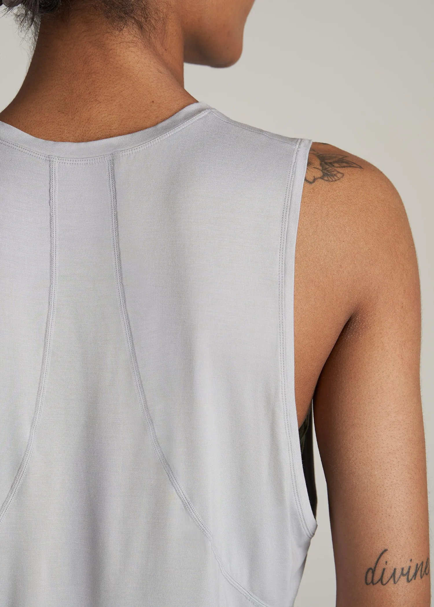 Athletic Cropped Muscle Tank Top for Tall Women in Silver