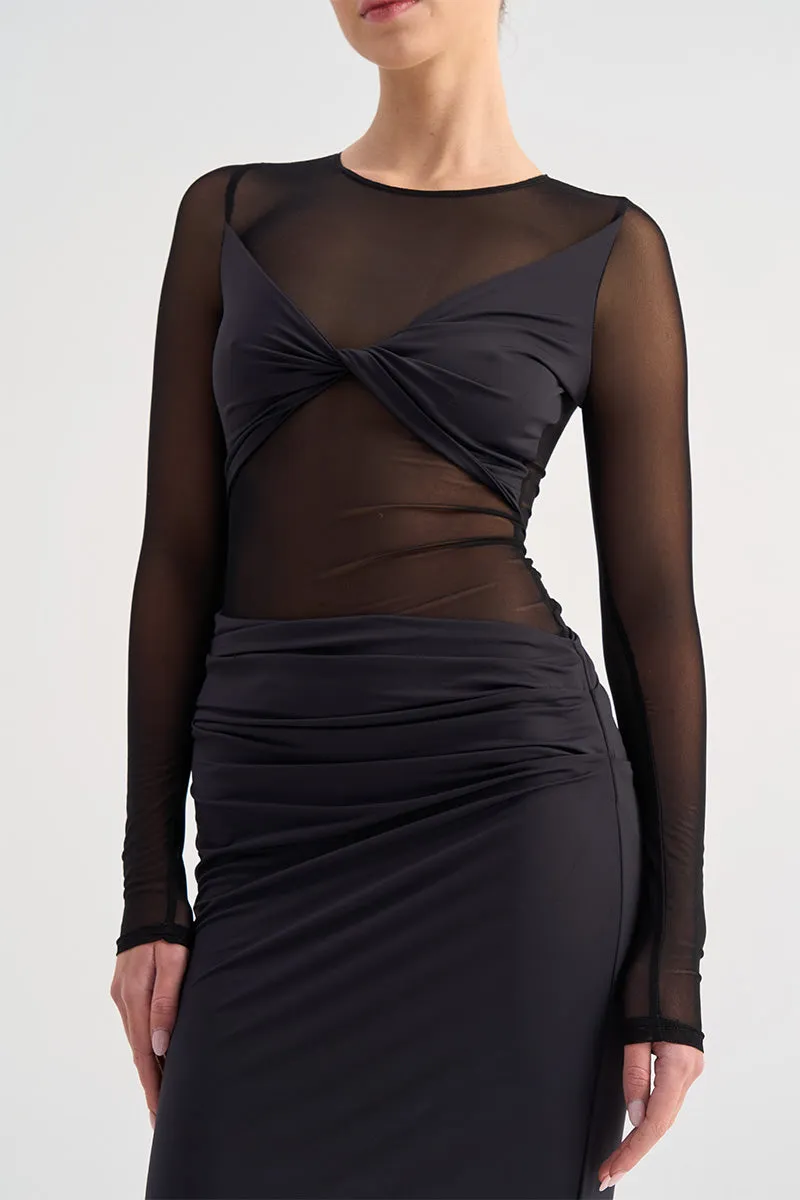 Auguste Long Sleeve Mesh Jersey Maxi - Black