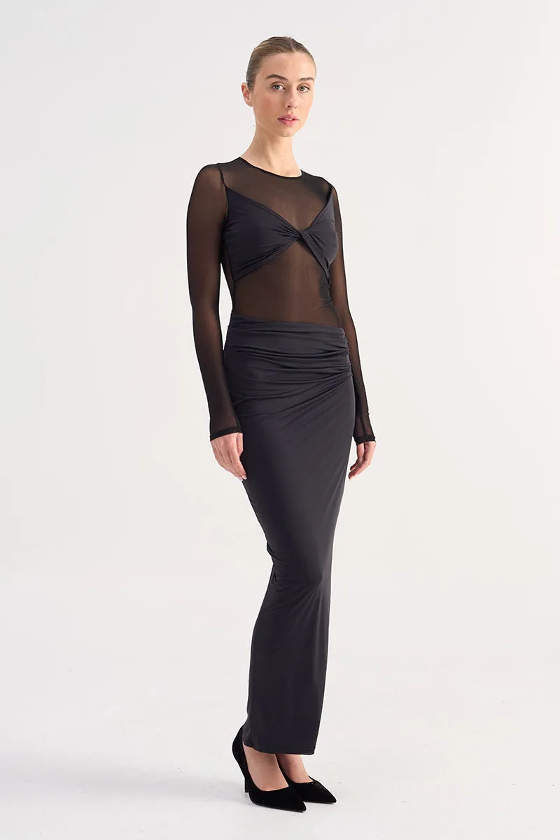 Auguste Long Sleeve Mesh Jersey Maxi - Black