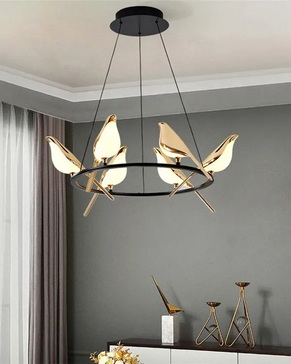 Aves 6-Sitting Birds Chandelier