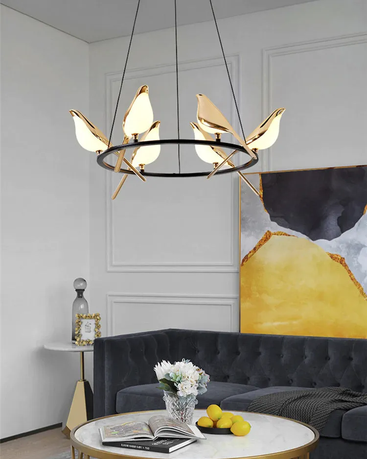 Aves 6-Sitting Birds Chandelier