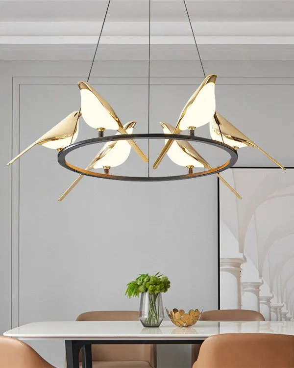 Aves 6-Sitting Birds Chandelier