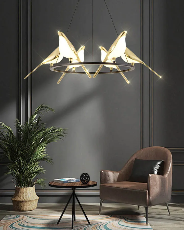 Aves 6-Sitting Birds Chandelier