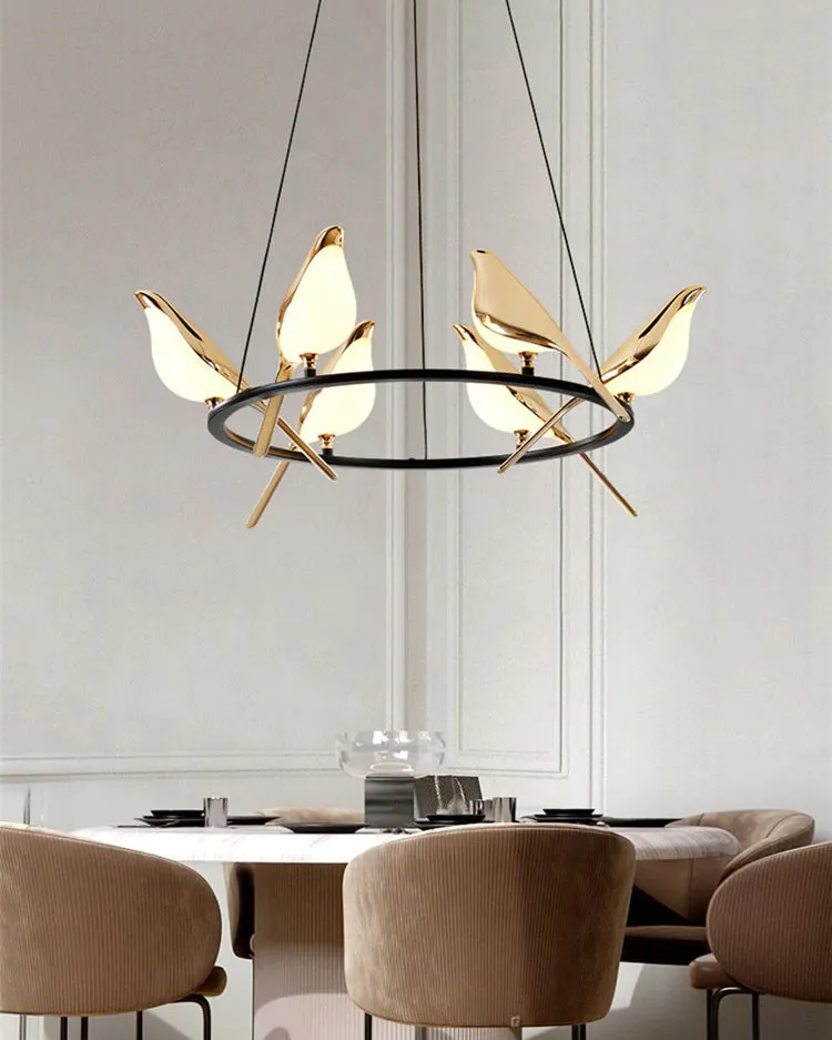 Aves 6-Sitting Birds Chandelier