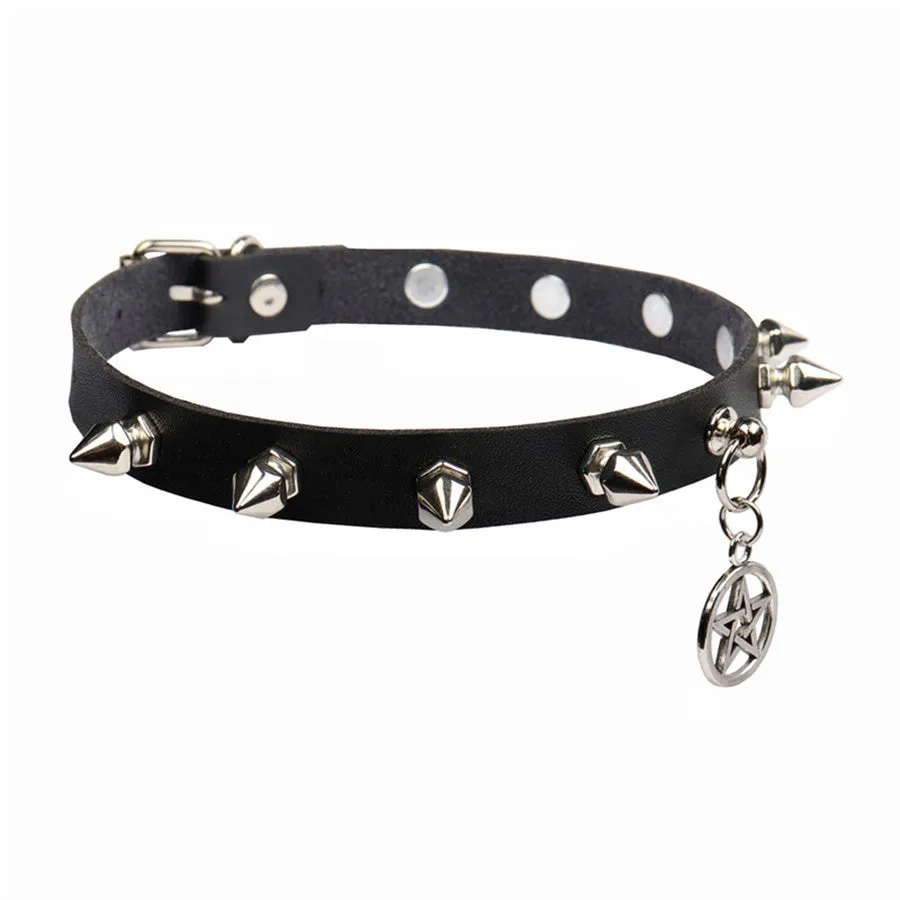 Black Alternative Pentagram Spike Choker