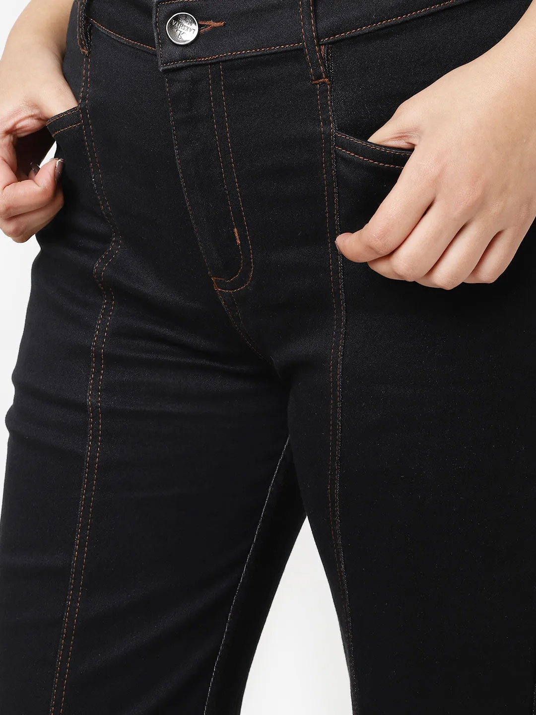 Black Panelled Jeans for Women