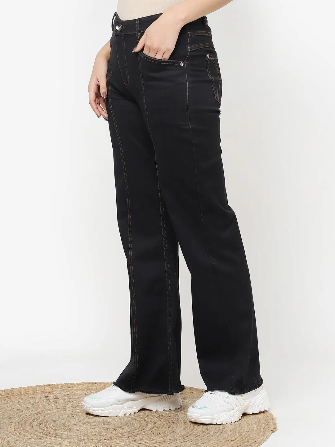 Black Panelled Jeans for Women