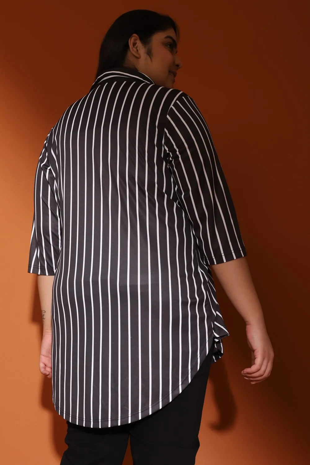 Black Striped Centre Pleat Top