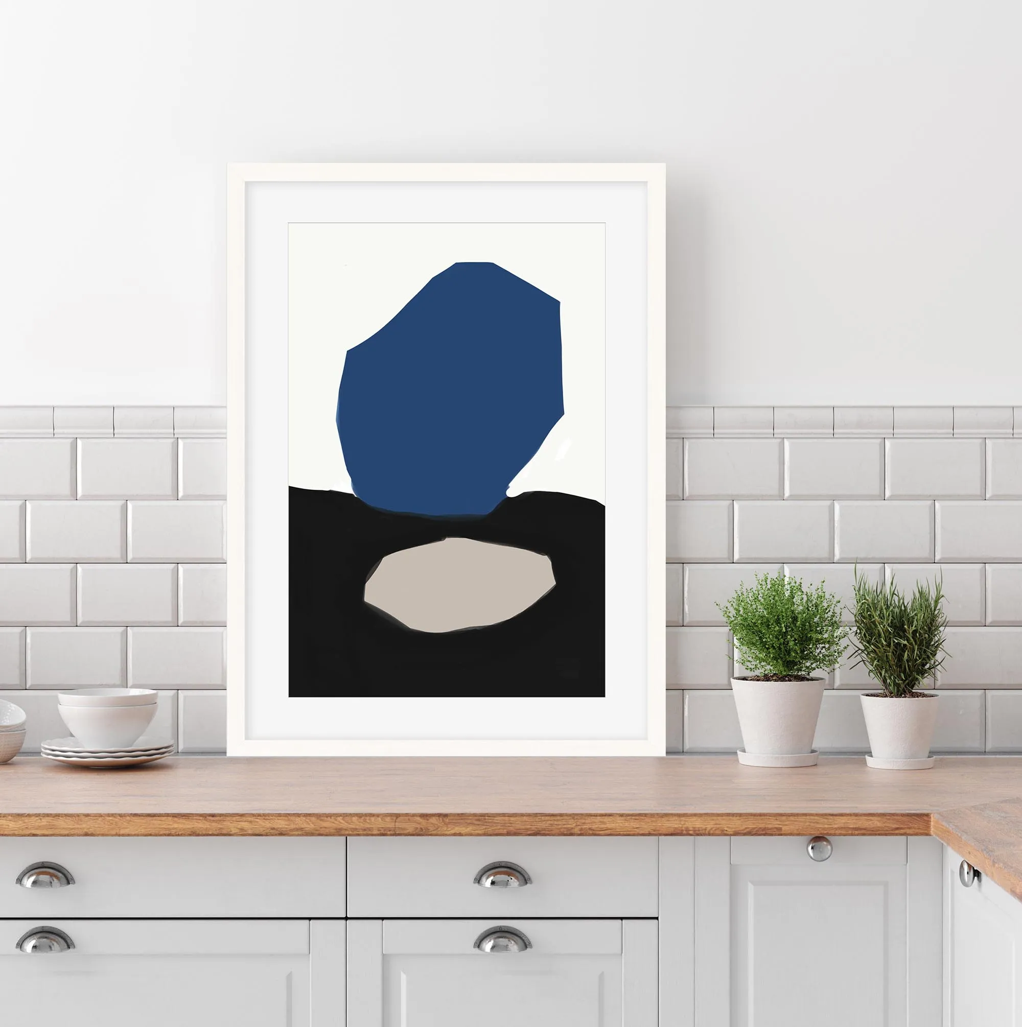 Blue Black Abstract Design Framed Art