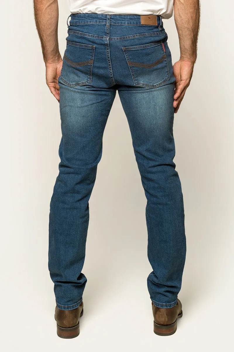 Burke Mens Tapered Slim Leg Jean - Mid Blue